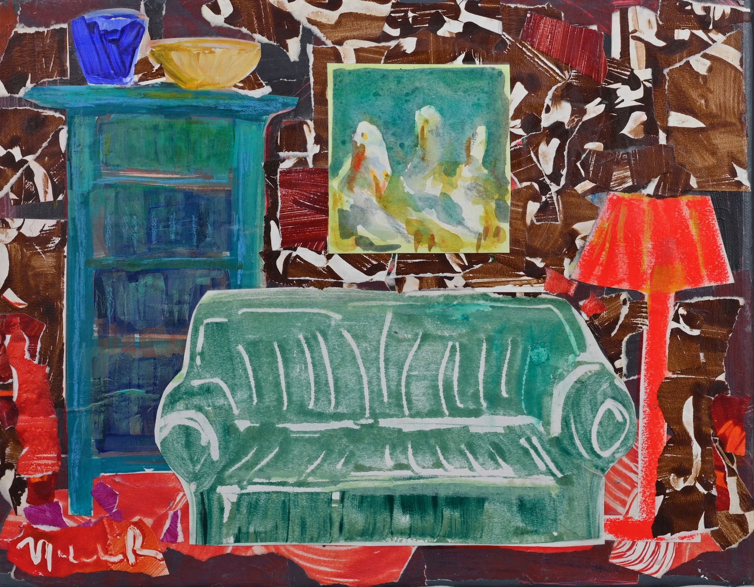 Red Lamp, Interior Study  (Collage on Canvas)