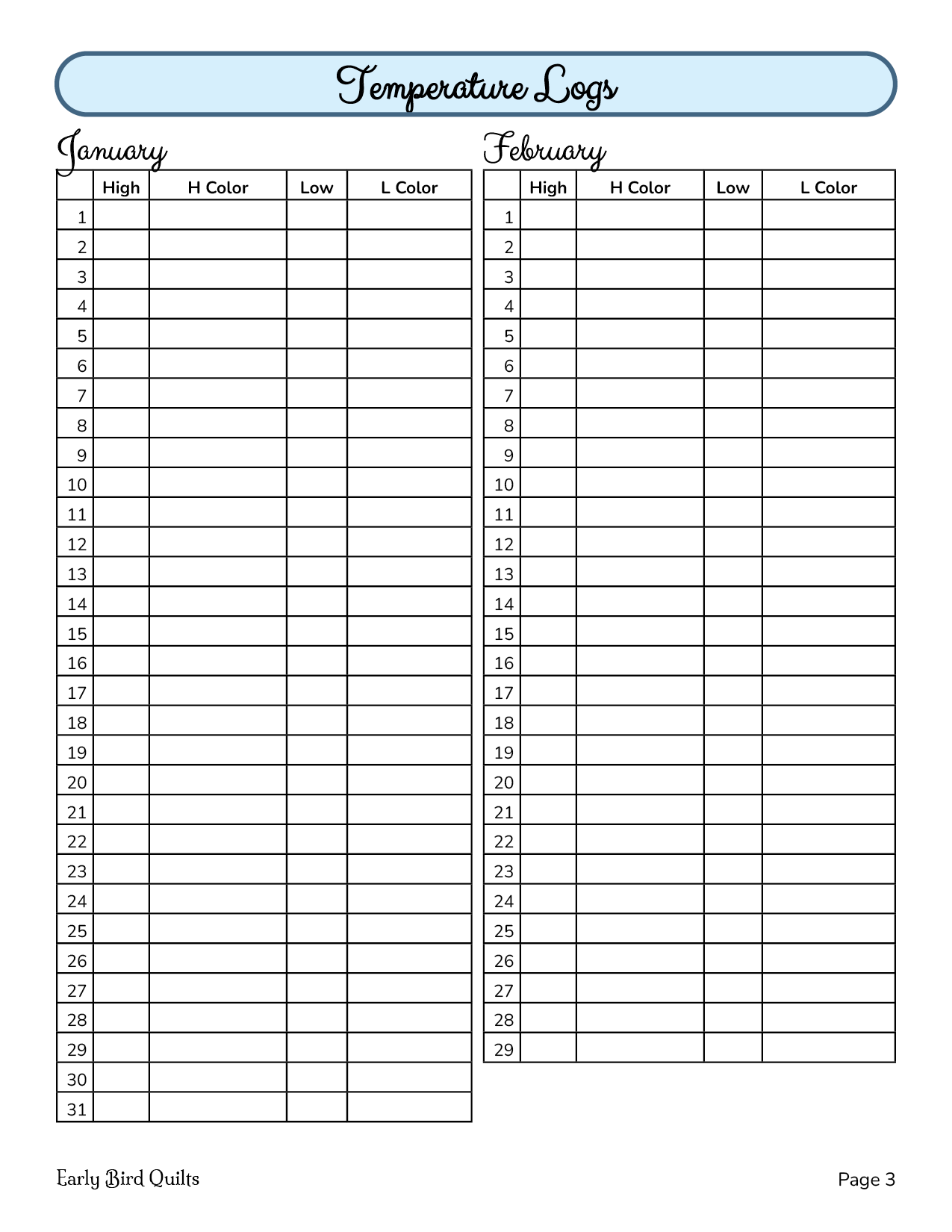 Temperature Quilt Planner