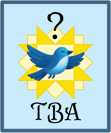 A blue bird with outstretched wings in front of a yellow starburst pattern, a question mark above its head, and the letters 'TBA' below.