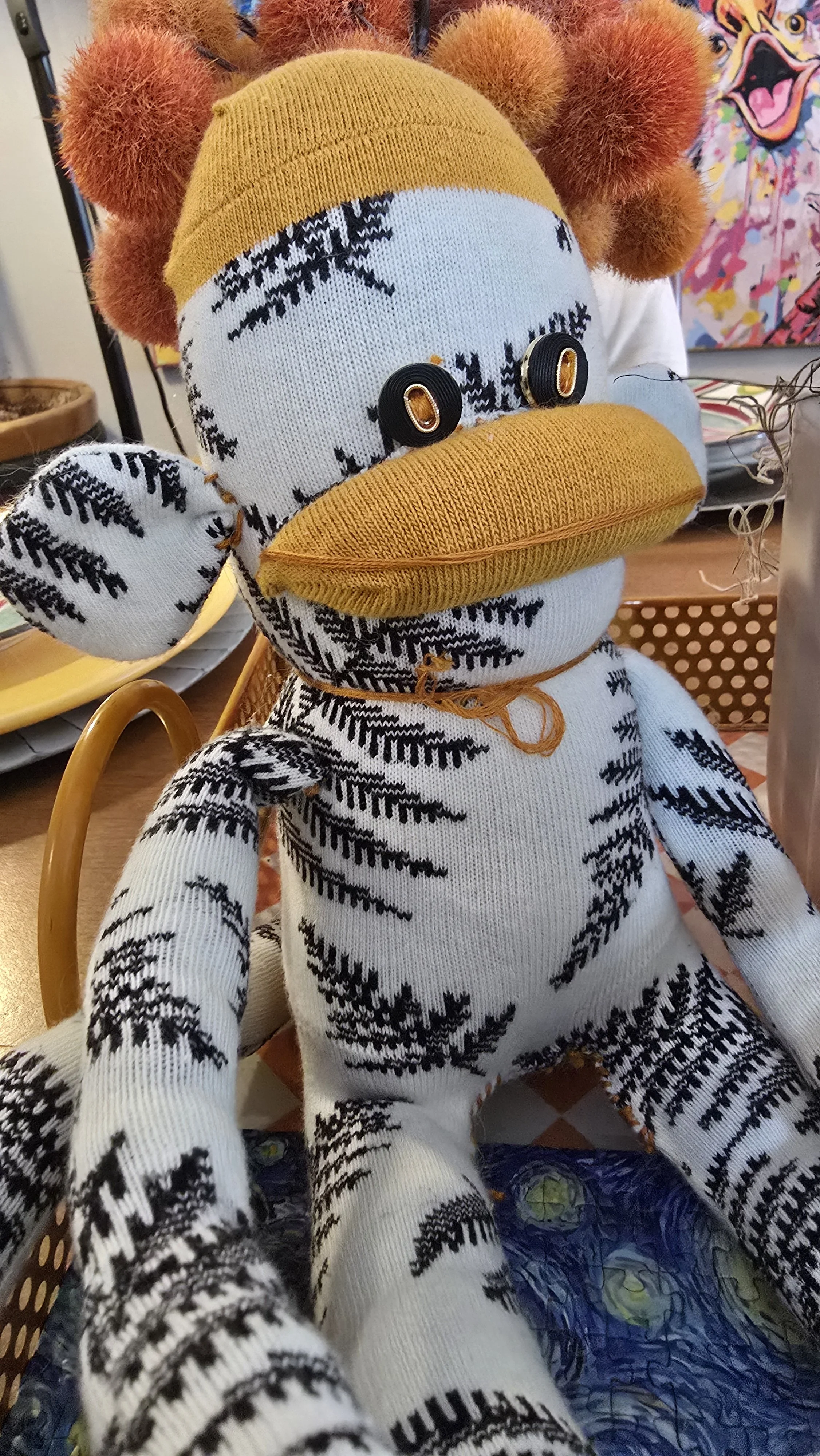 14" Black Leaf Gold Sock Monkey