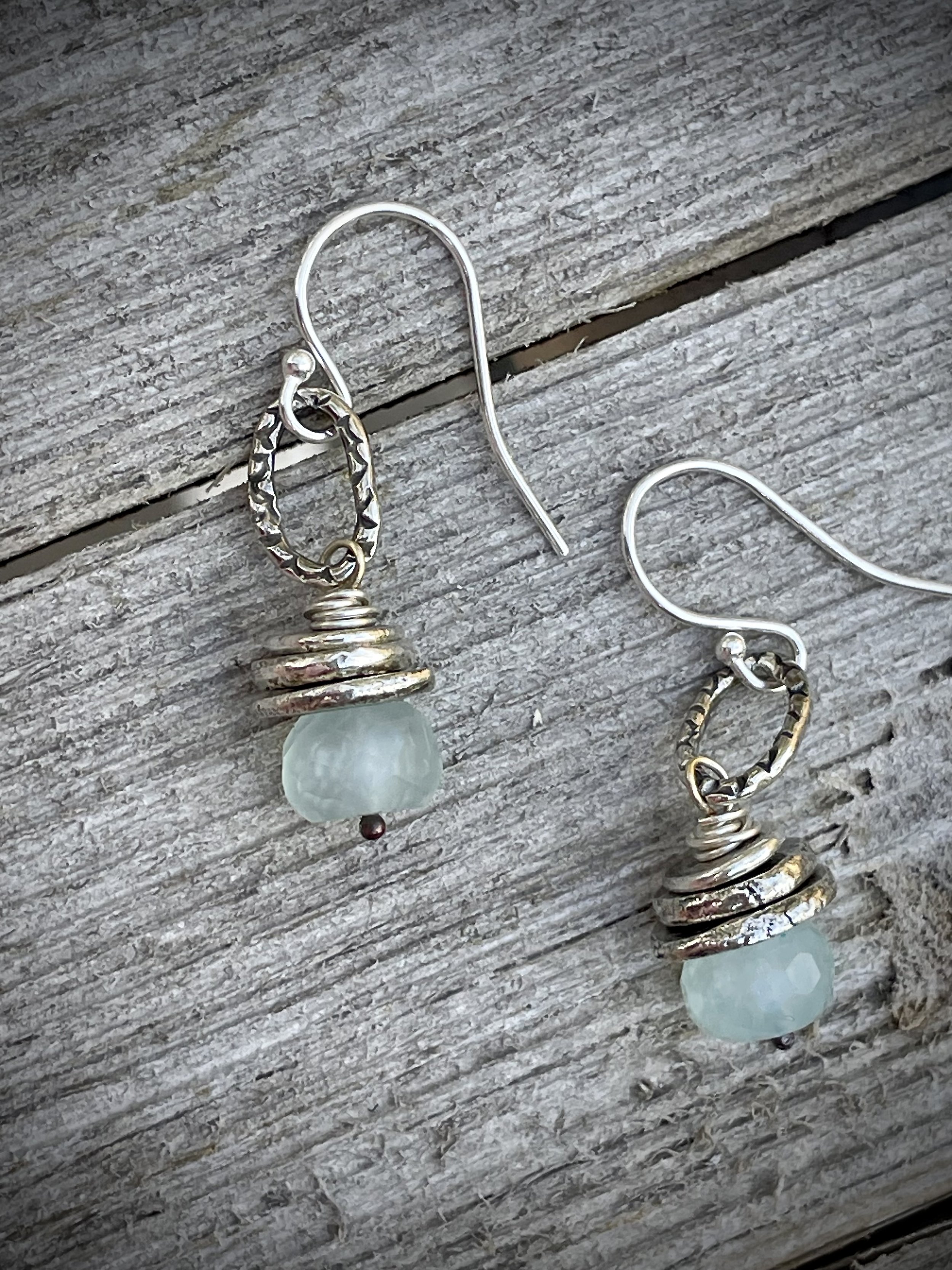 Sea light sterling silver, aqua chalcedony bead earrings