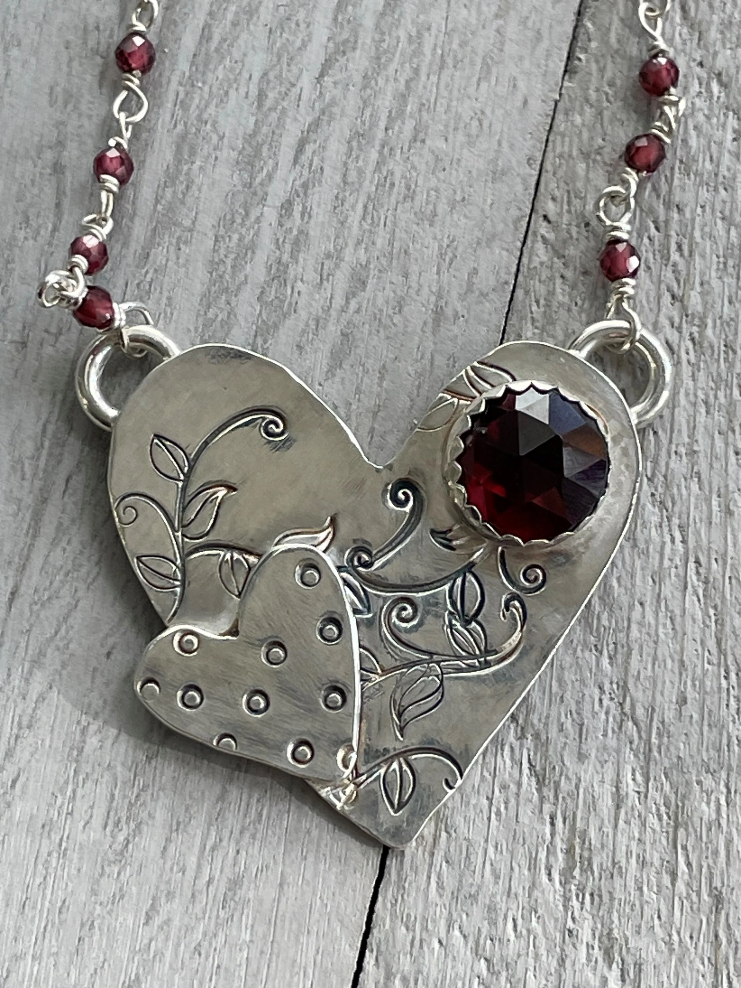 Double Love Garnet Heart Necklace