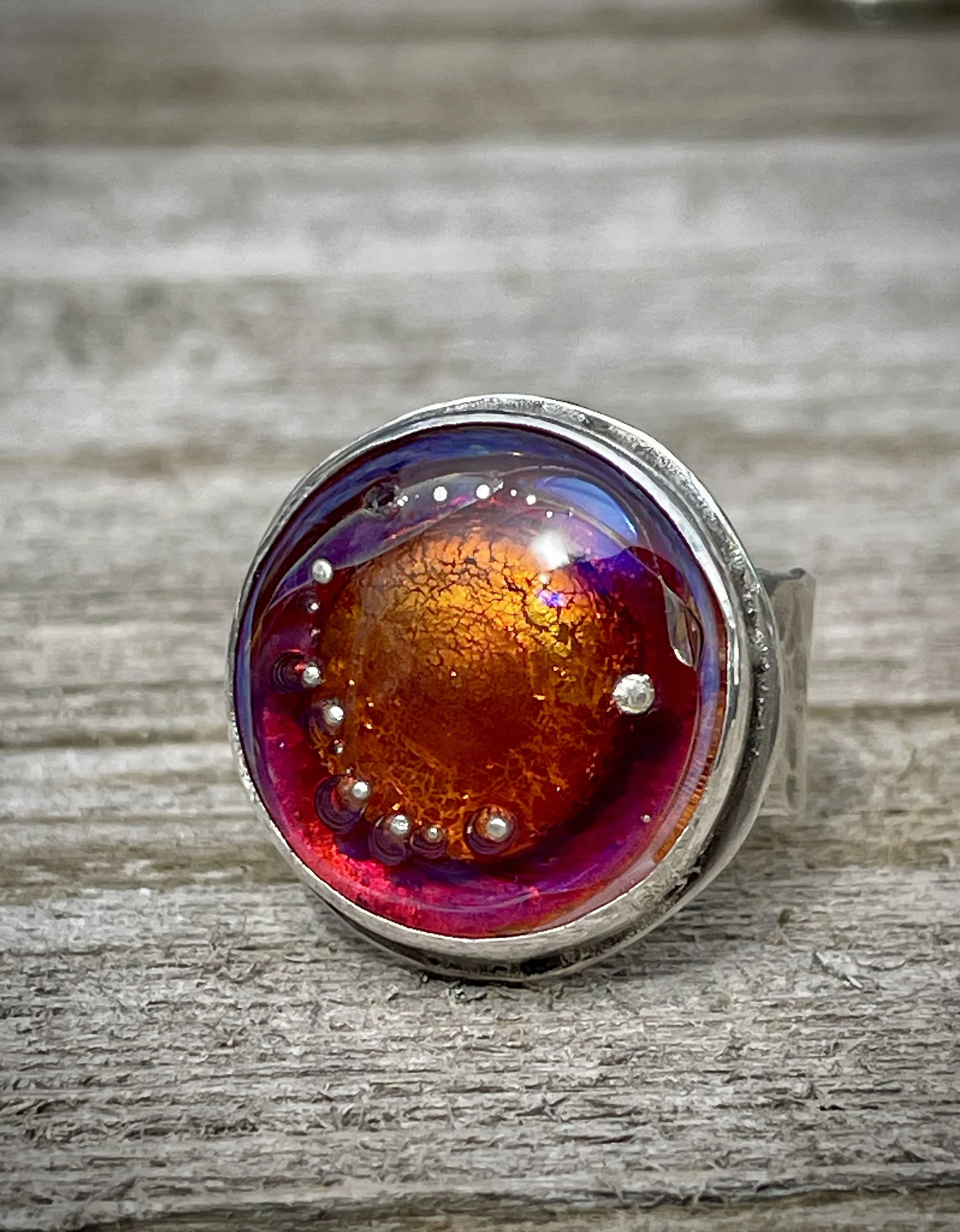 Sunset Horizon - Sterling and Lampwork glass ring - Size 8