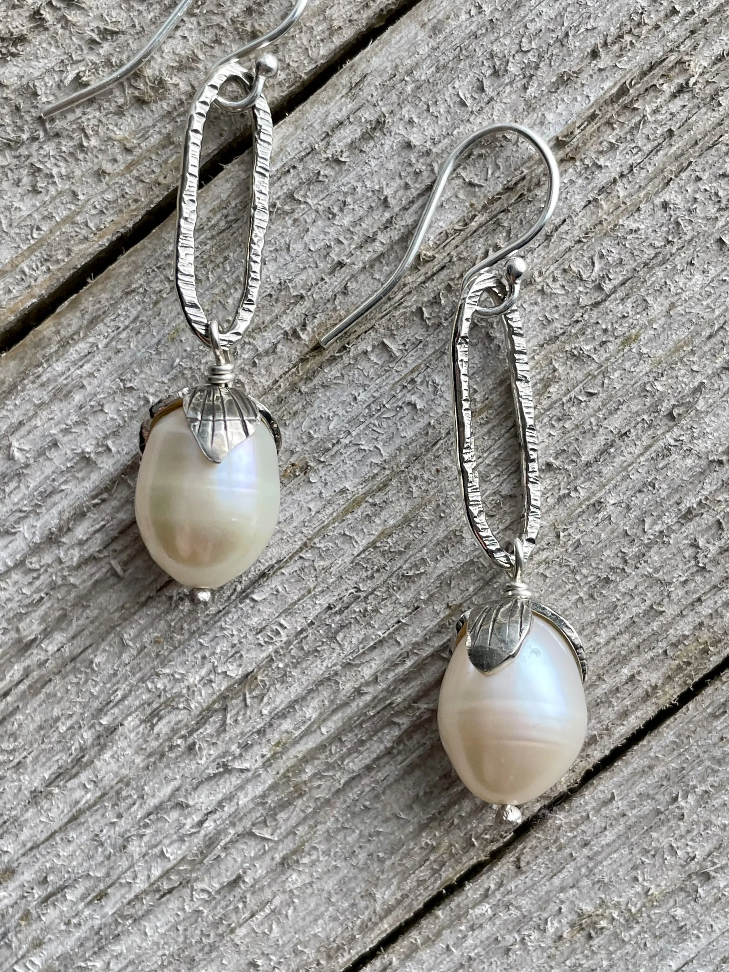 Dew Drop Earrings-Sterling silver freshwater pearl