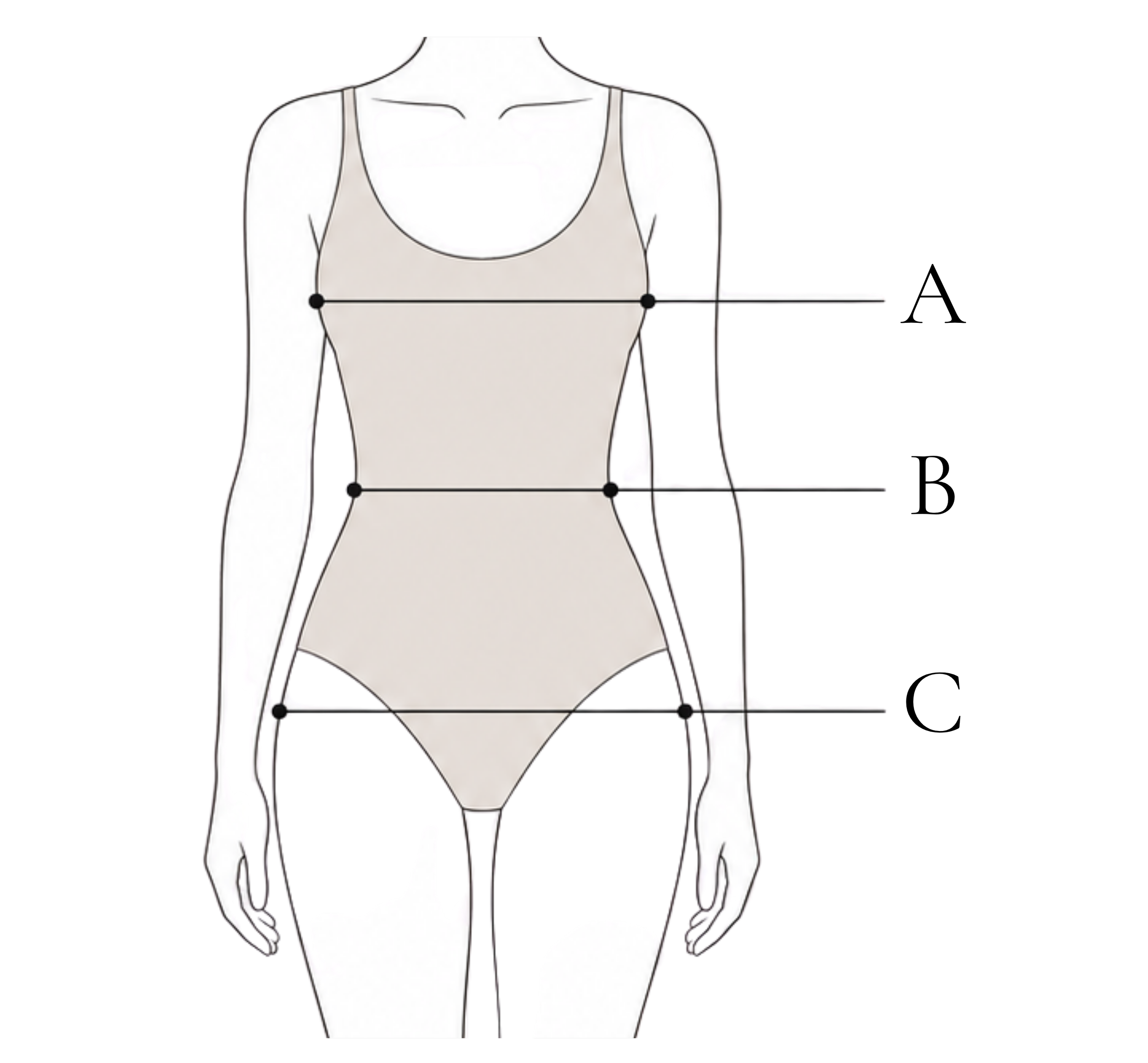 Line drawing of a woman's torso wearing a light-colored tank top. The image includes guidelines and anchor points for illustration or design purposes.