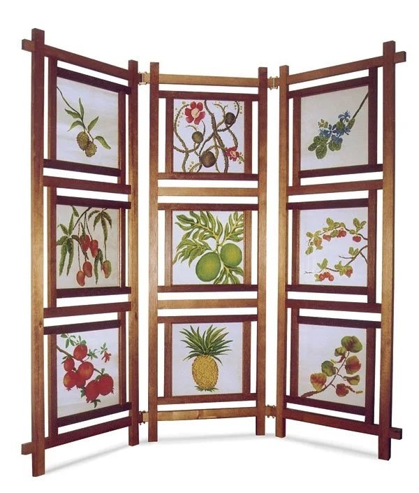 Folding Screen - Mahogany, Spanish Cedar, Silk, Glass