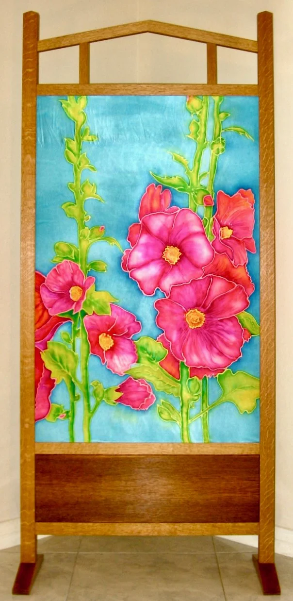 Hollyhocks Screen - White Oak, English Brown Oak, Silk