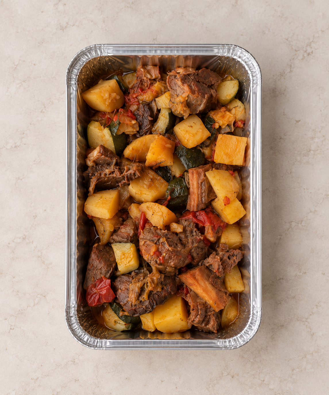 Slow-cooked beef with potatoes and courgette - 4 servings