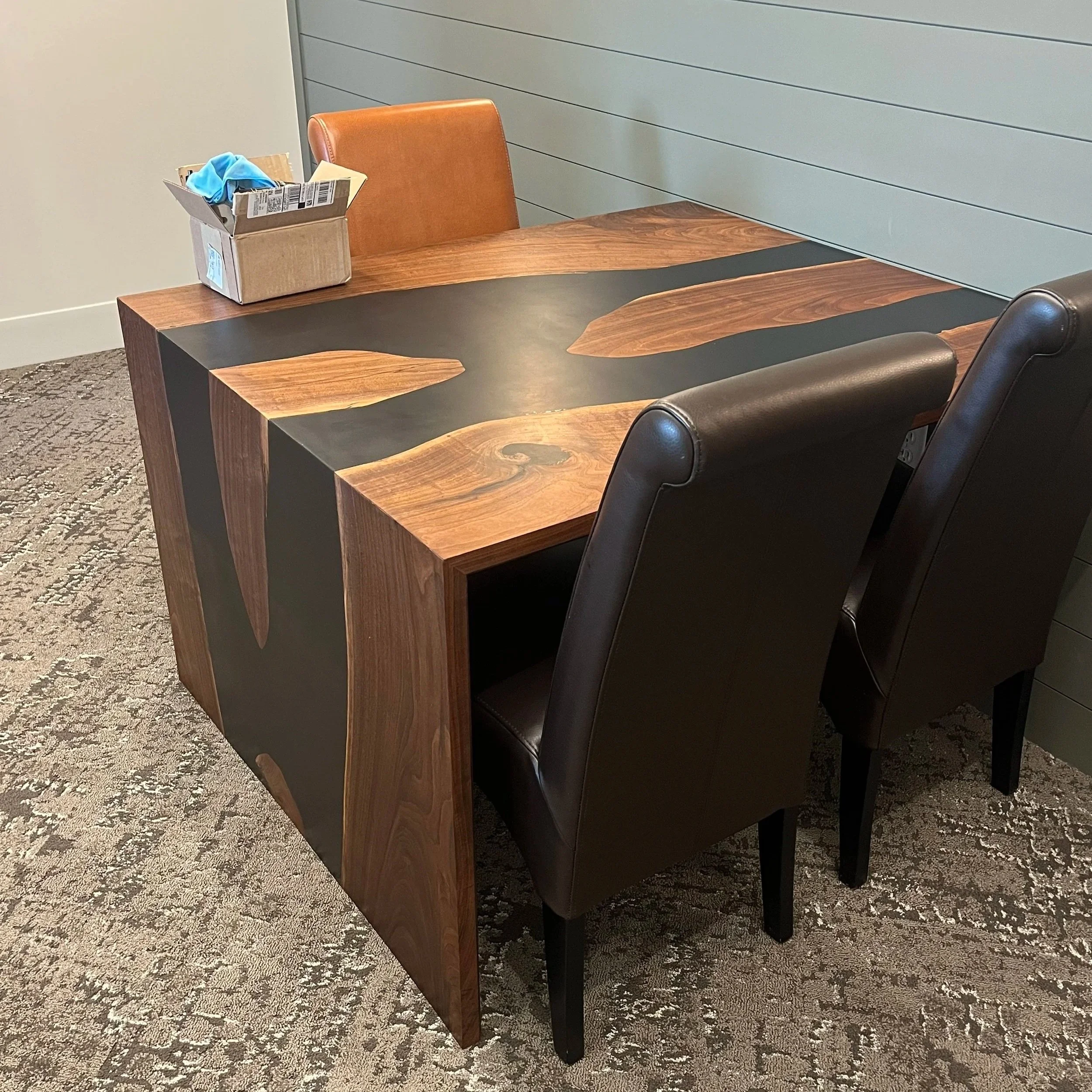 Walnut Epoxy River Table + Waterfall Edge- Canyon Echo Dental, Lincoln NE