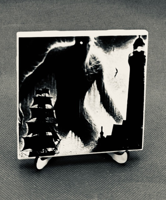 Black and white engraved abstract image