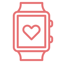 Outline of a smartwatch with a heart icon on the display.