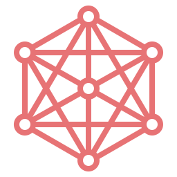 A pink geometric network diagram with interconnected nodes and lines.