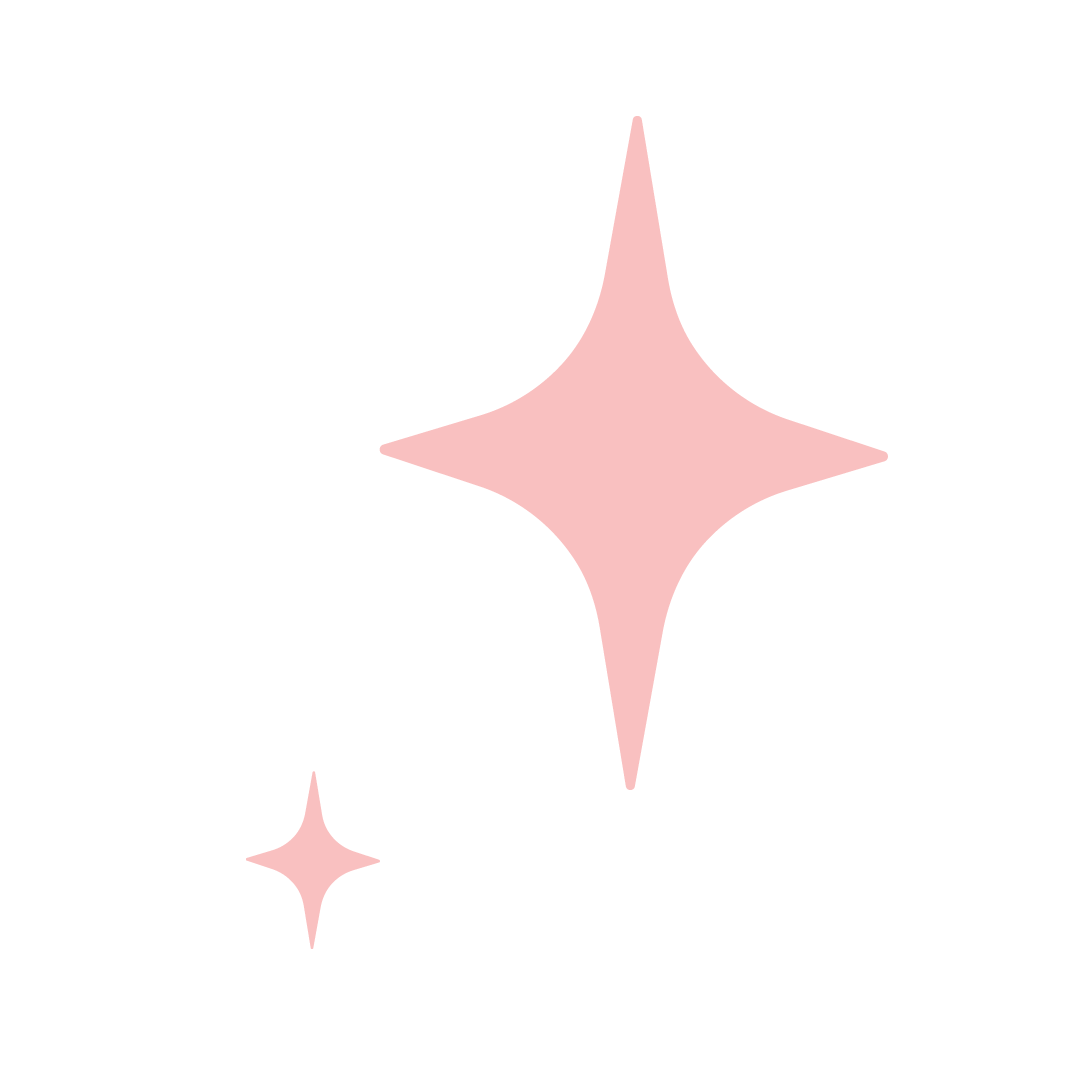 A black background with two pink sparkle shapes, one large and one small.