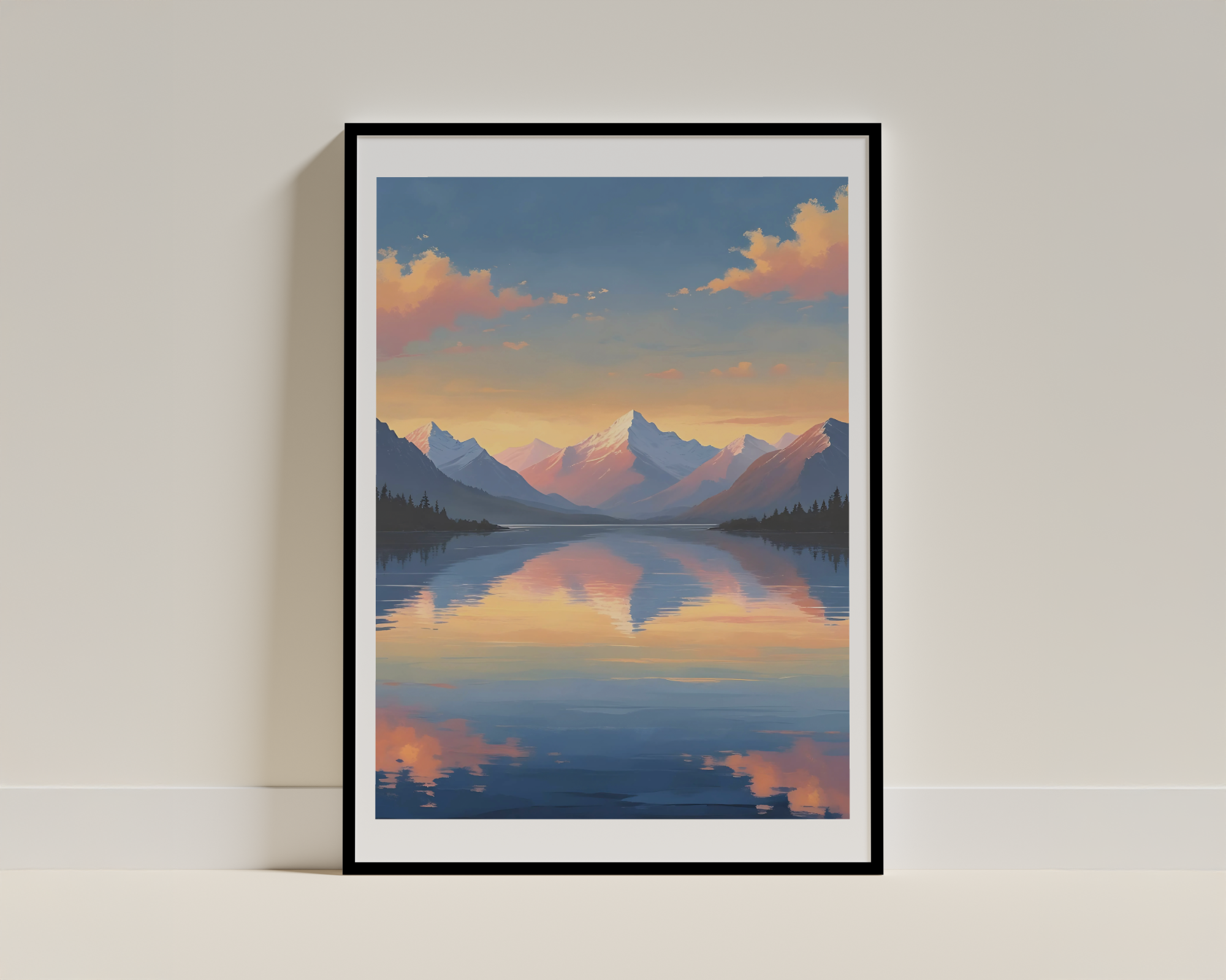 Sunset Mountain Lake Framed Poster