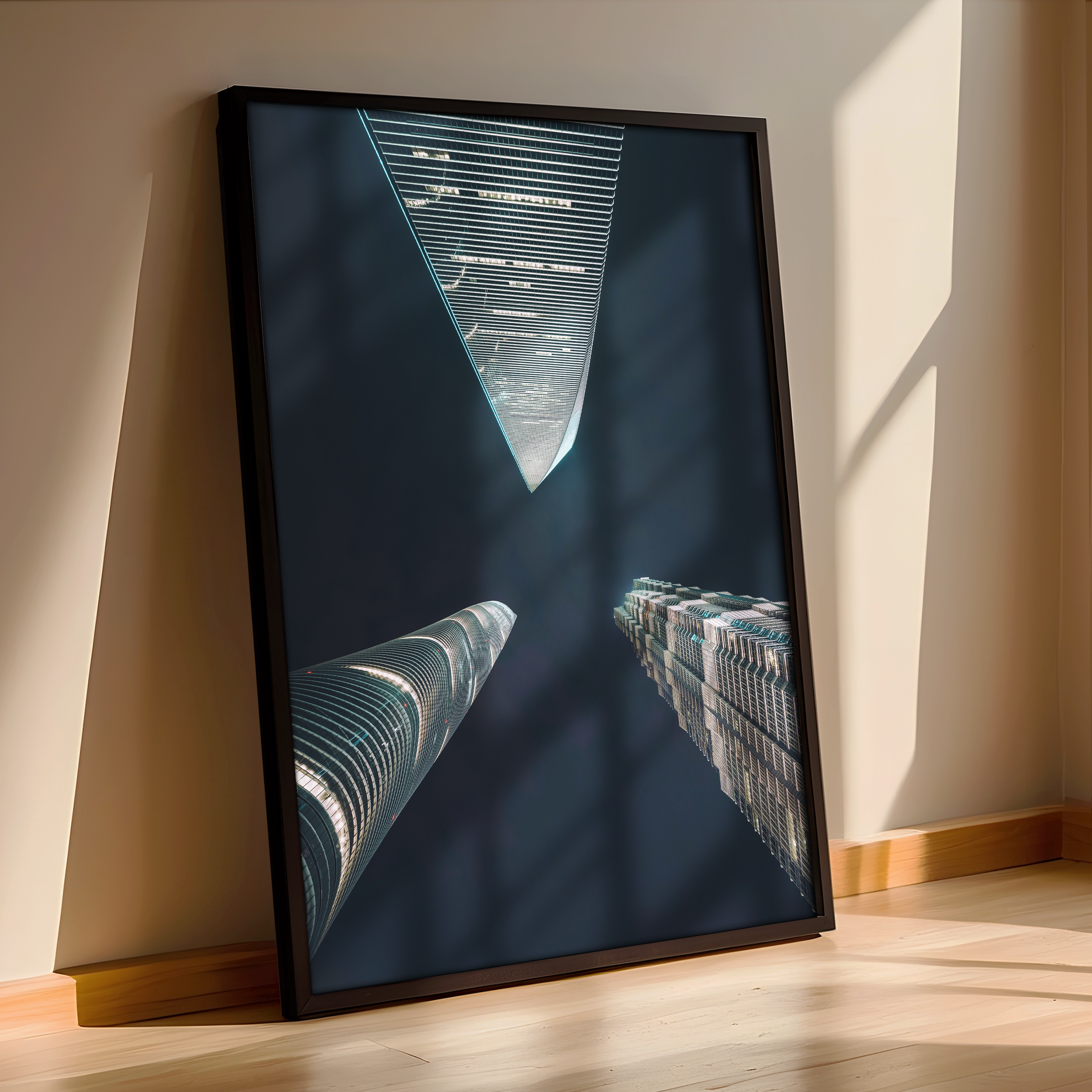 Shanghai Skyscrapers at Night – Futuristic Architecture Photography Print