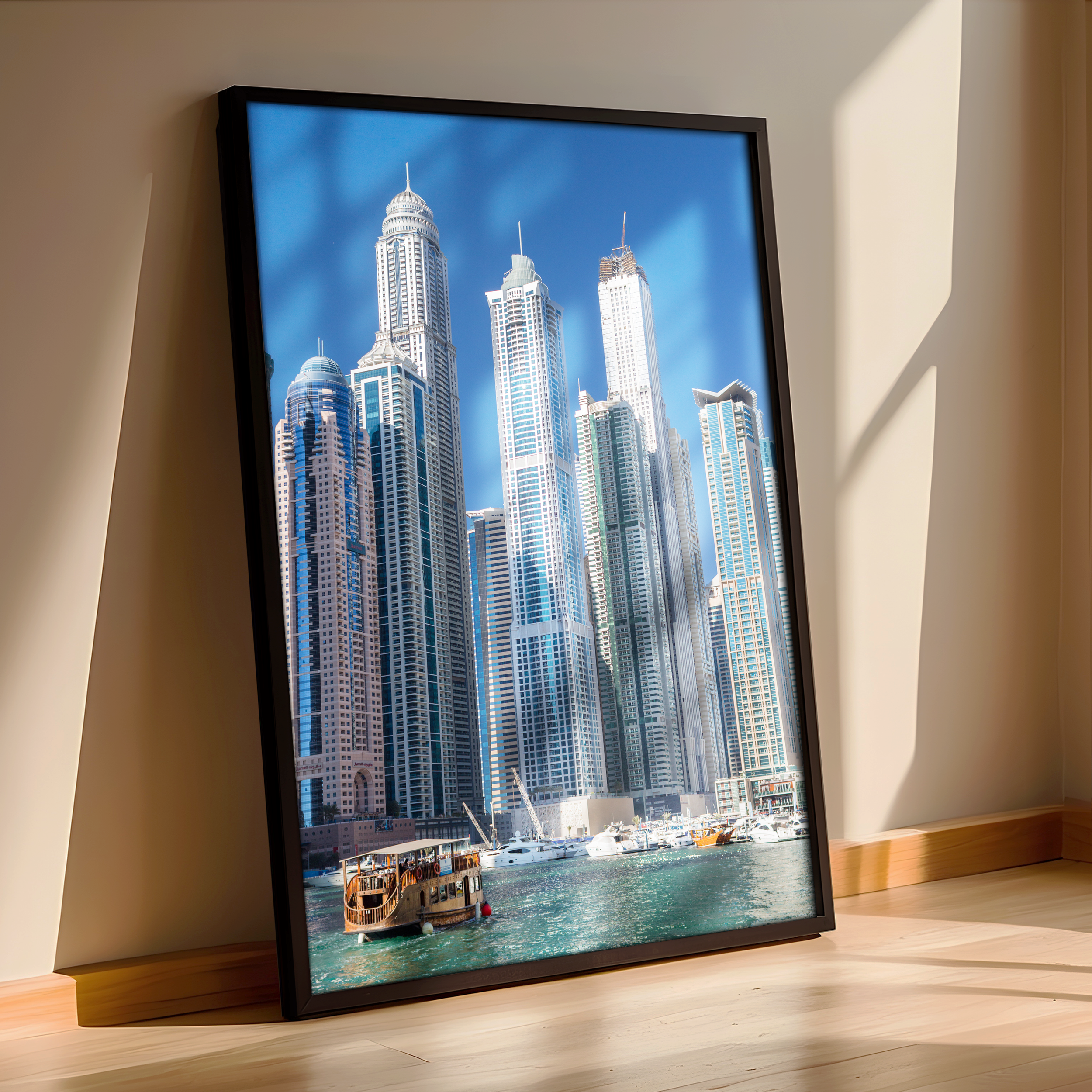 Skyscrapers & Serenity – Dubai Marina with Yachts Poster
