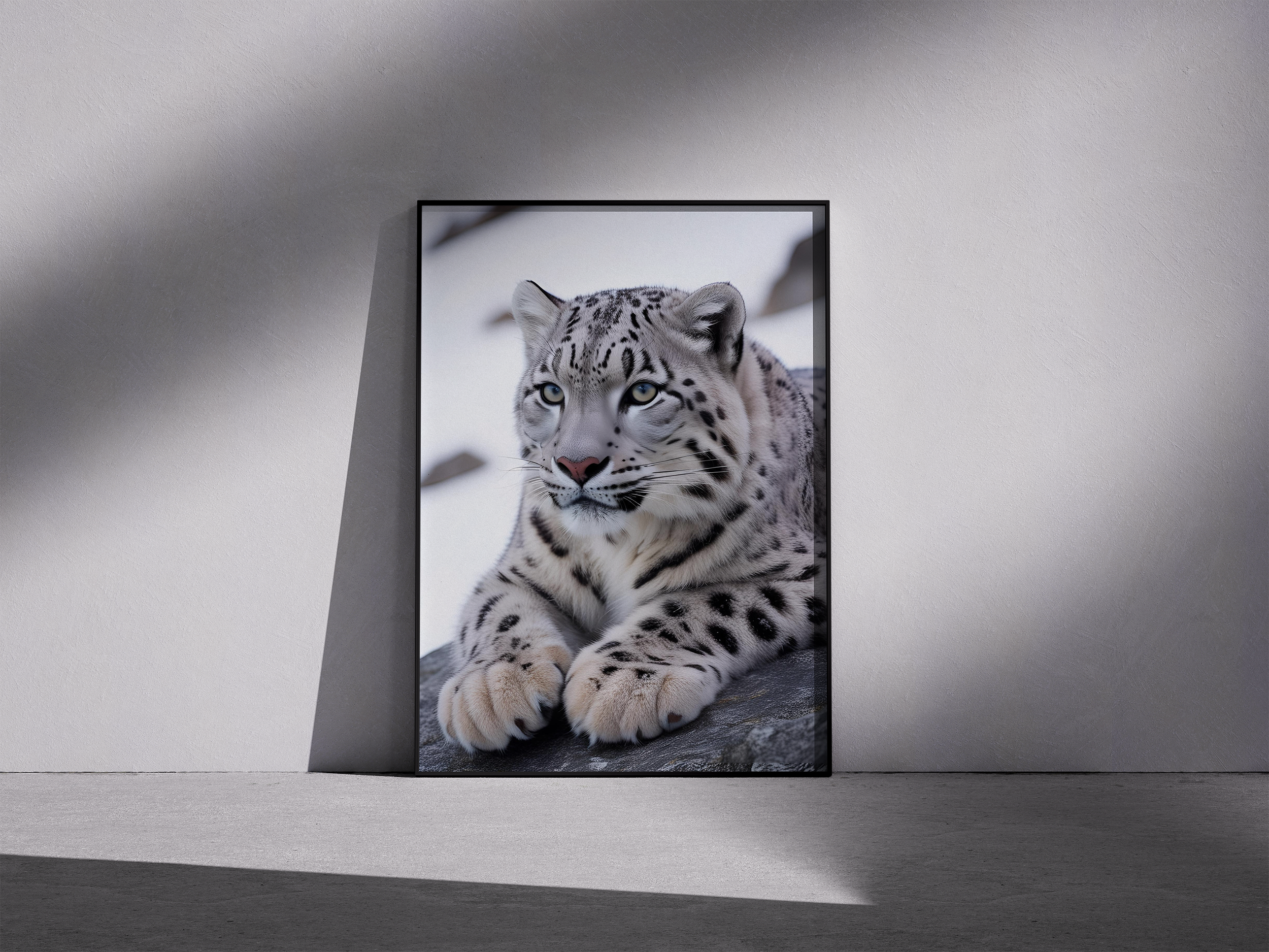 Silent Strength – Snow Leopard Framed Wall Print - Elegant Animal Home Art