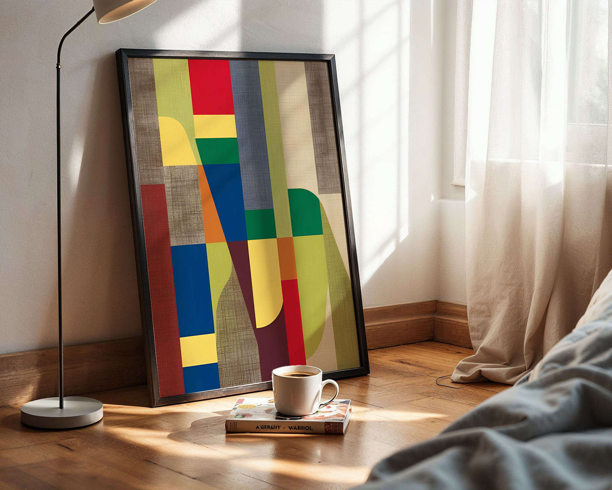 Mid-Century Abstract Geometric Wall Art – Framed Color Block Poster