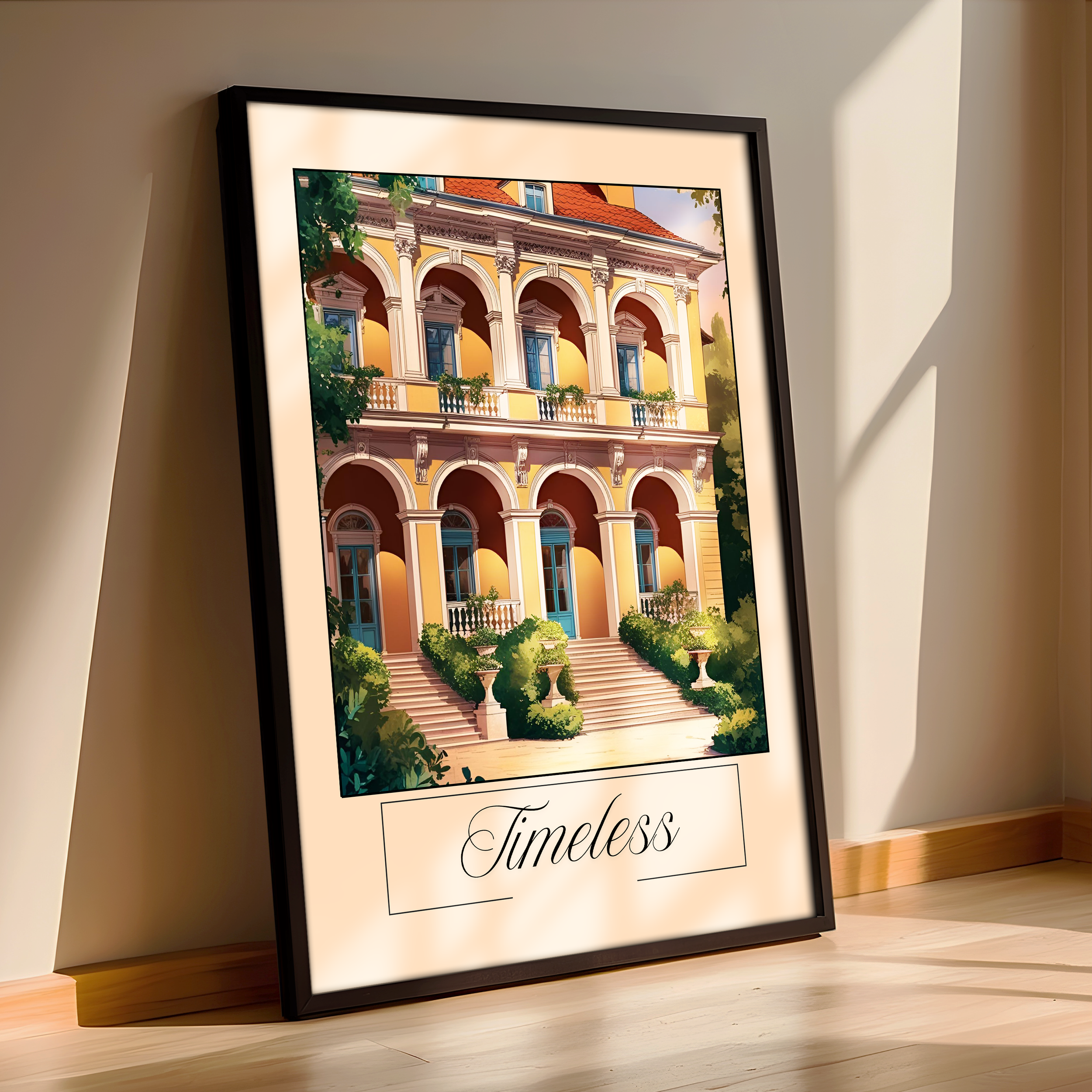 Timeless Elegance – Mediterranean Villa Illustration – Framed Art