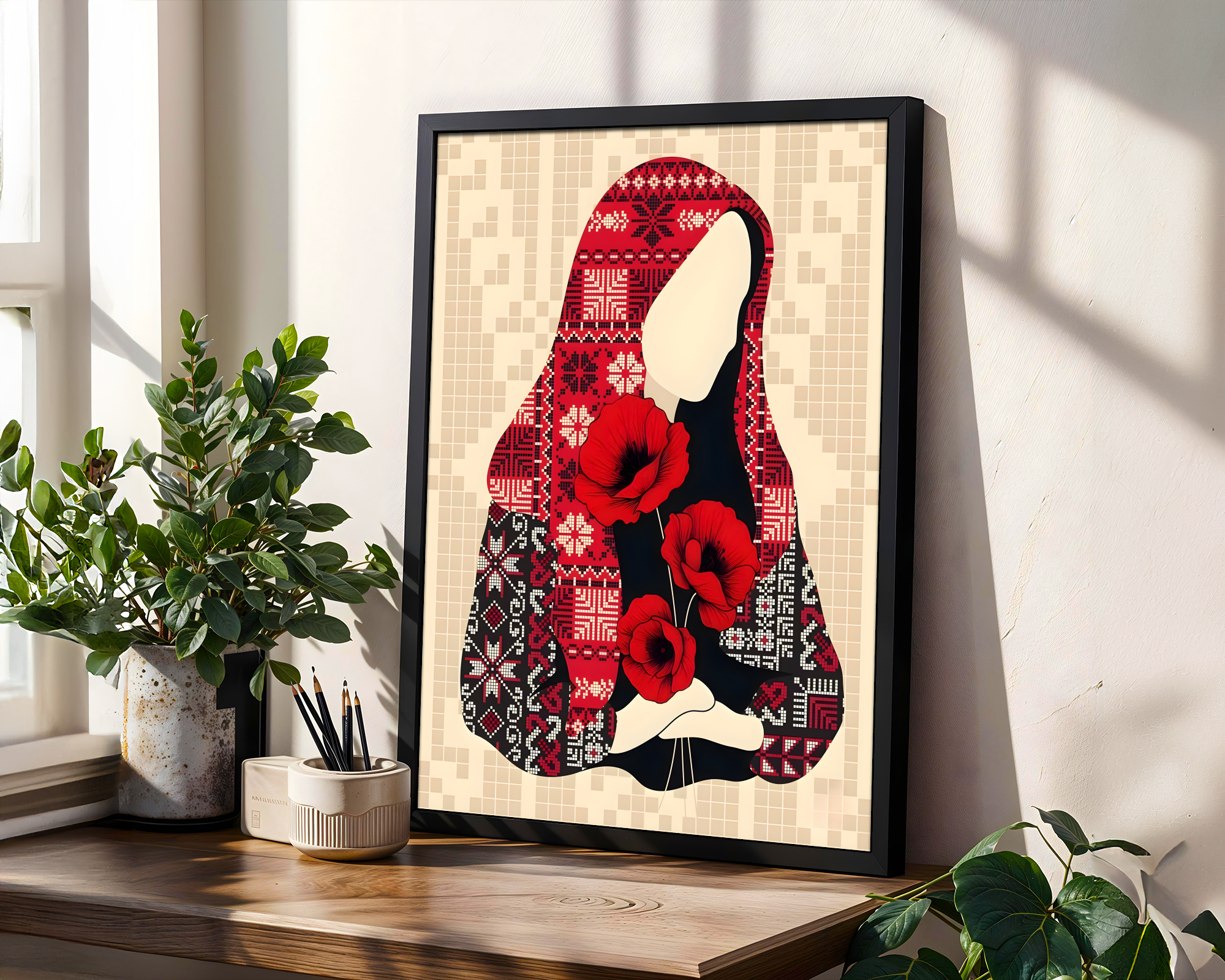 Elegance in Bloom Modern Palestinian Art with Floral Flair