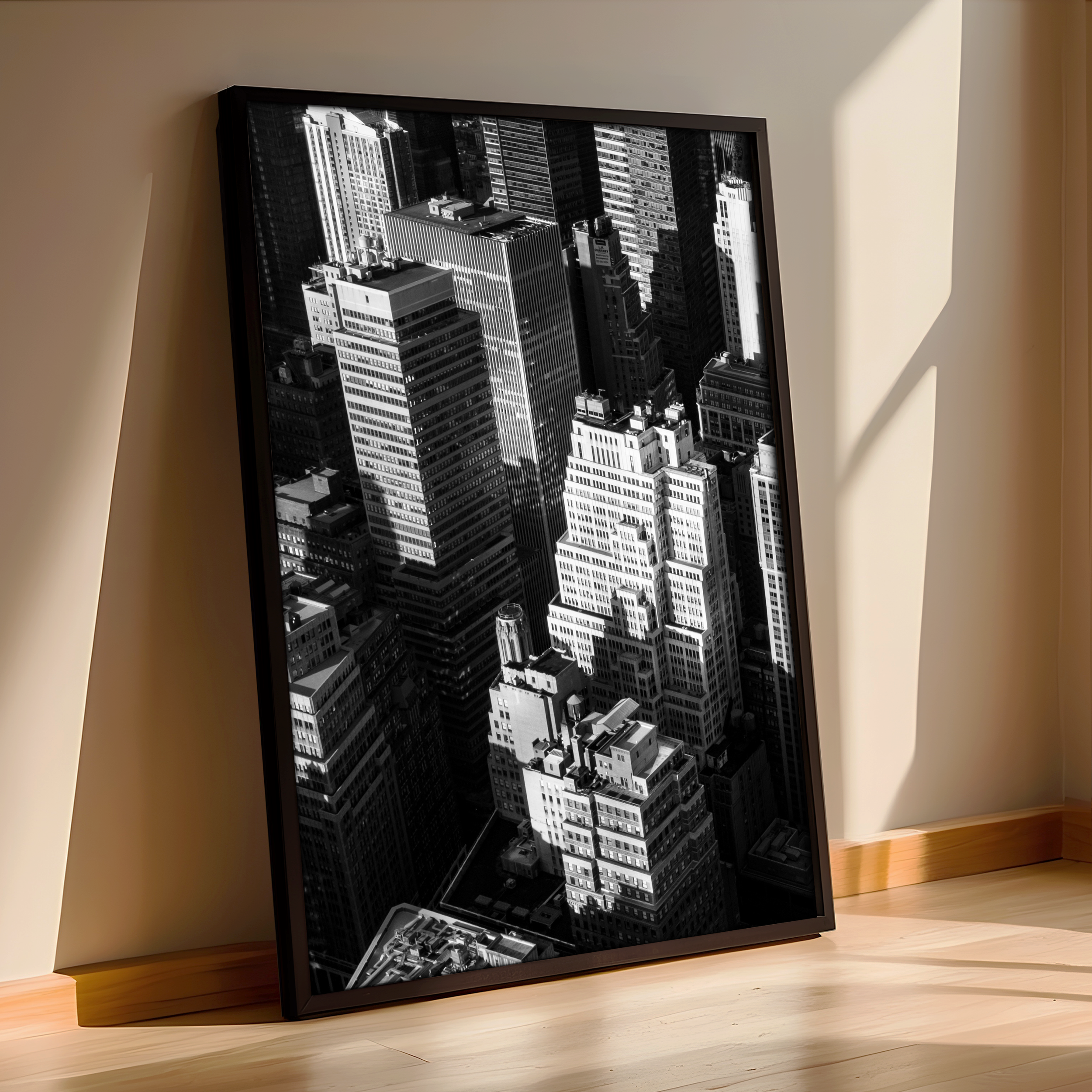 Black and White NYC Skyline Poster – Framed Urban Cityscape Wall Art