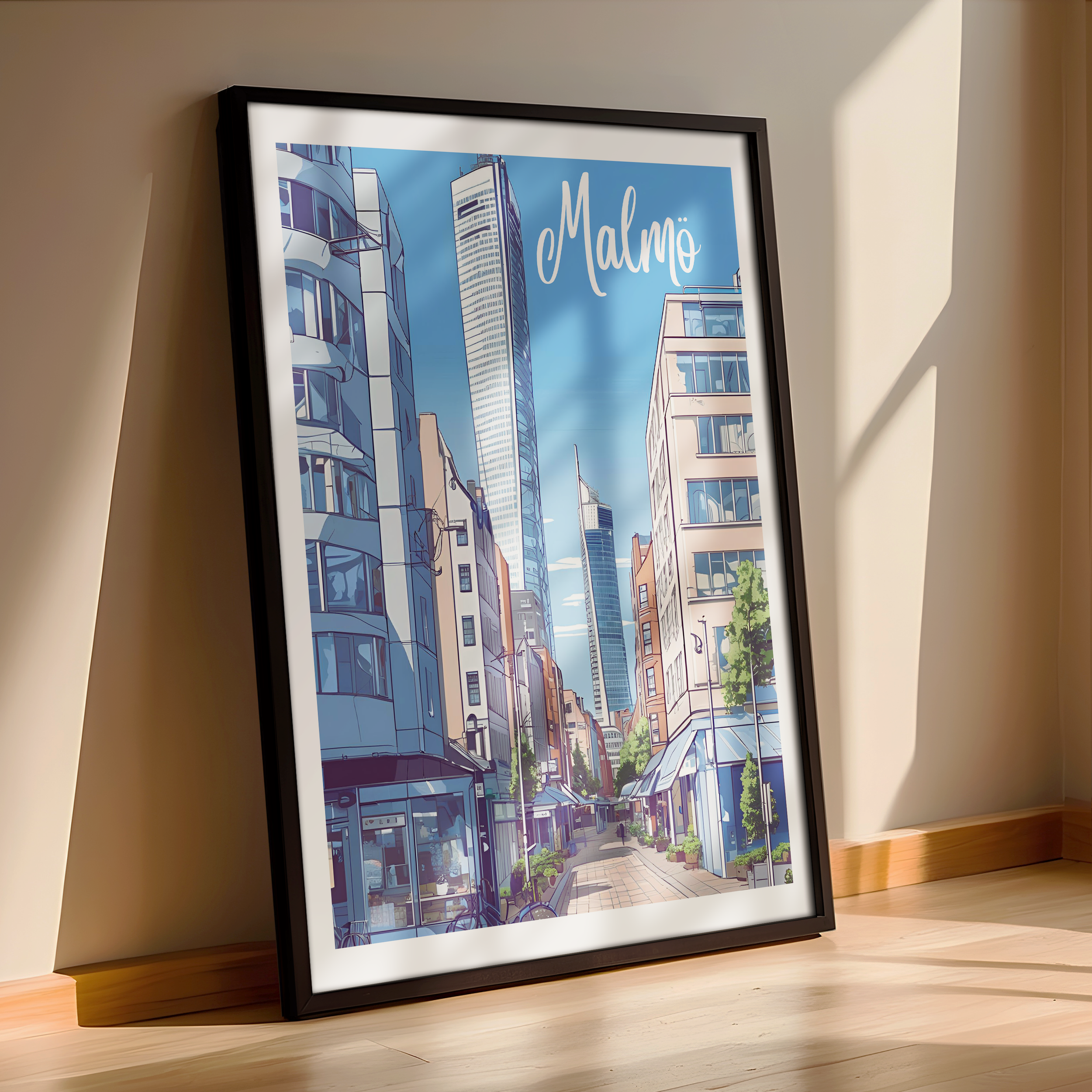 Illustrated Malmö Poster – A Modern Framed Print