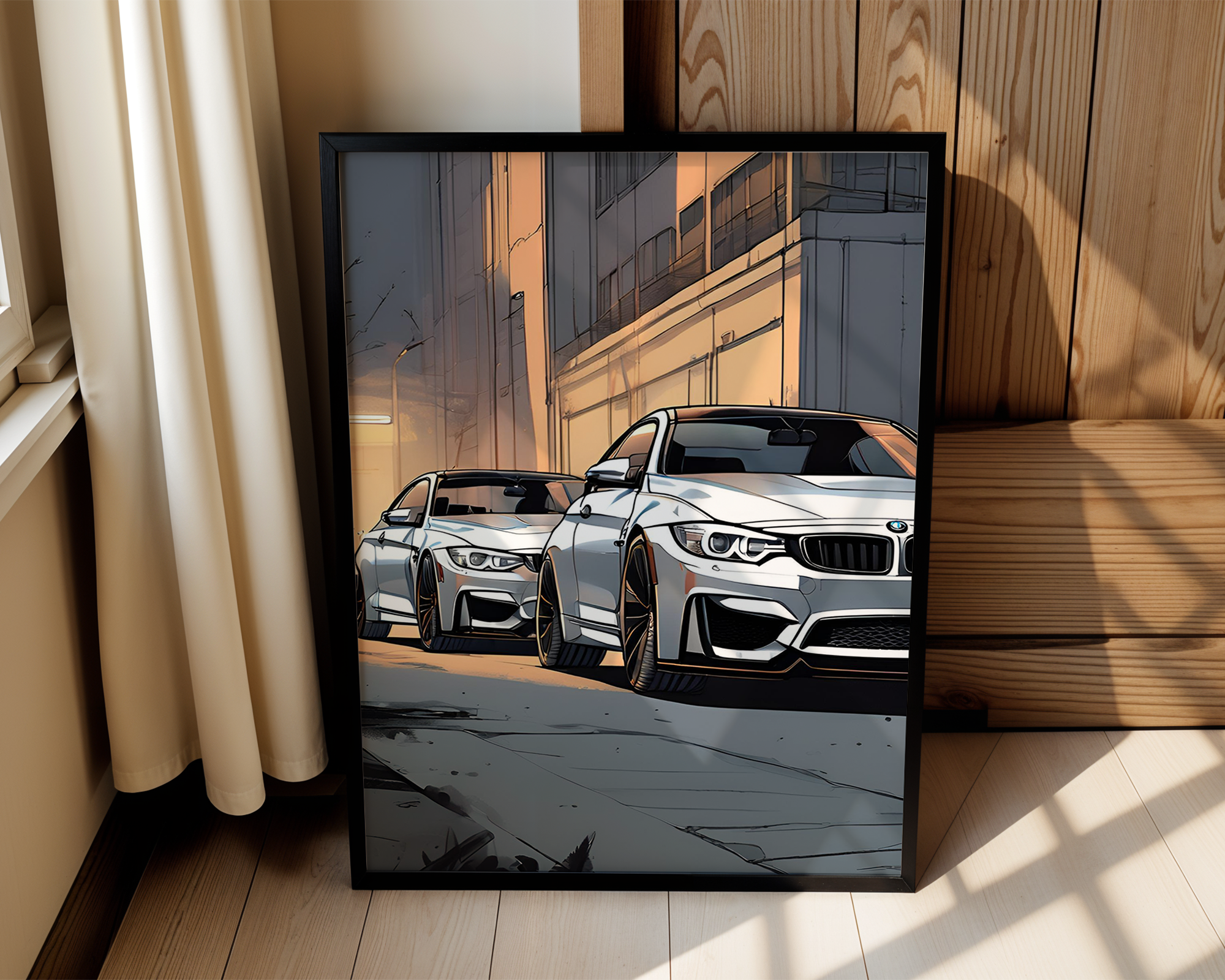Twin BMW M4 Street Scene - Framed Poster