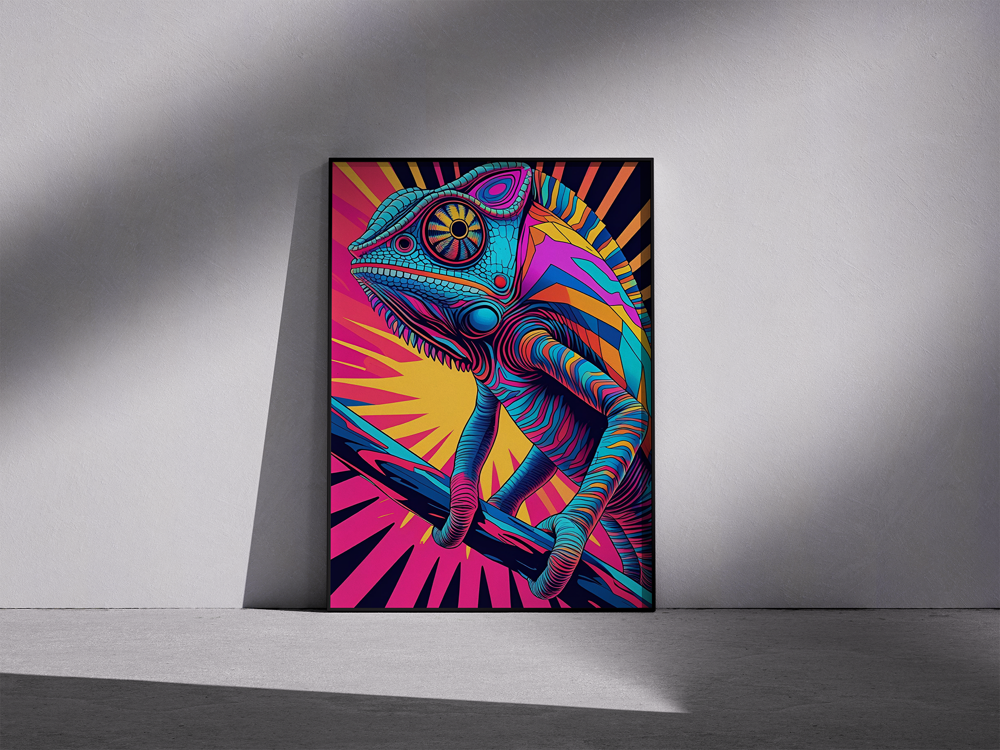 Color Shift – Psychedelic Chameleon Framed Poster - Colorful Room Decor