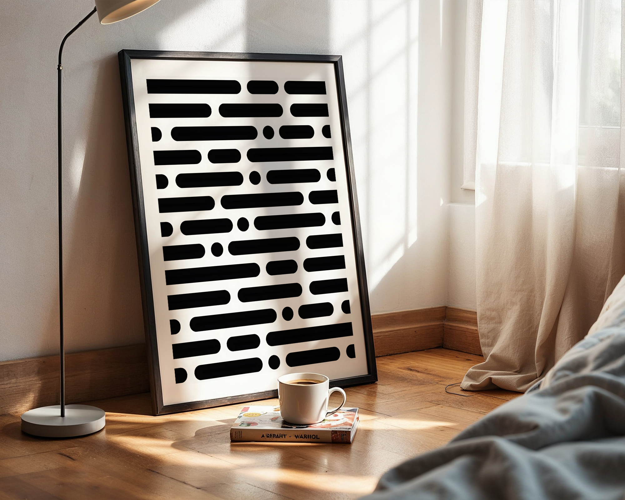 Modern Minimalist Wall Art – Black & White Abstract Dot and Line Pattern