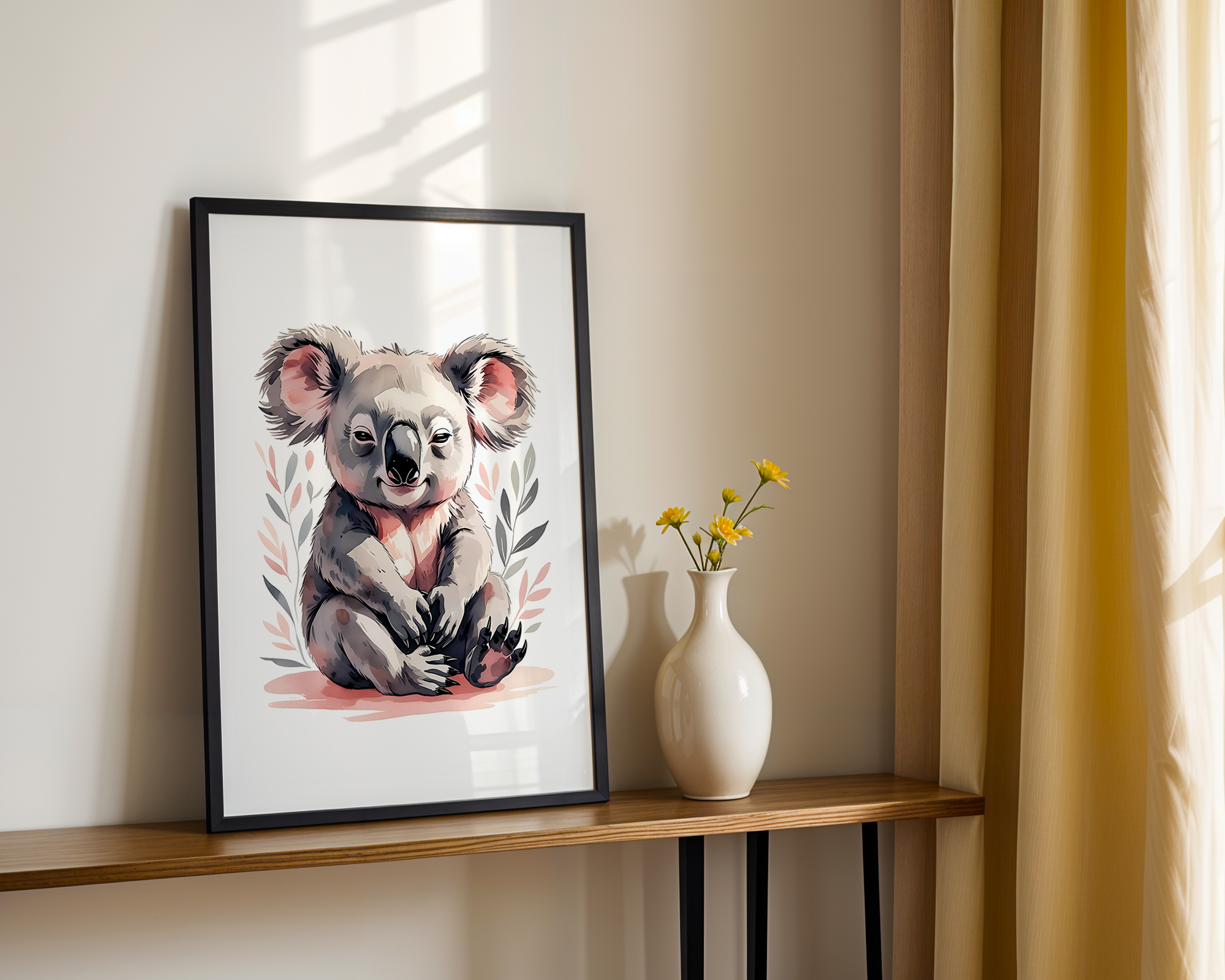 Gentle Love - Watercolor Style Print - Baby Koala Framed Poster