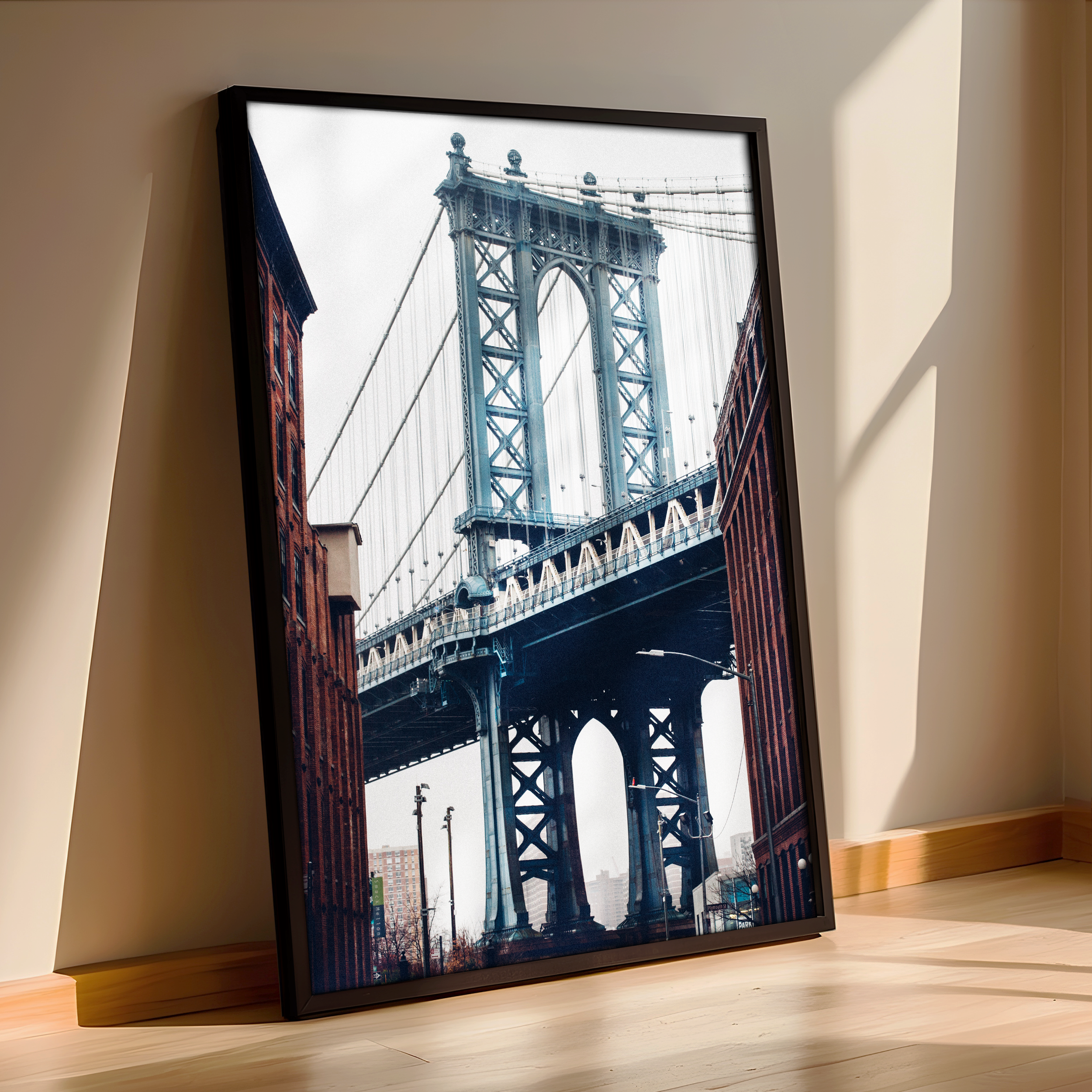 Manhattan Bridge Framed Poster – Urban Architecture Wall Art from Brooklyn