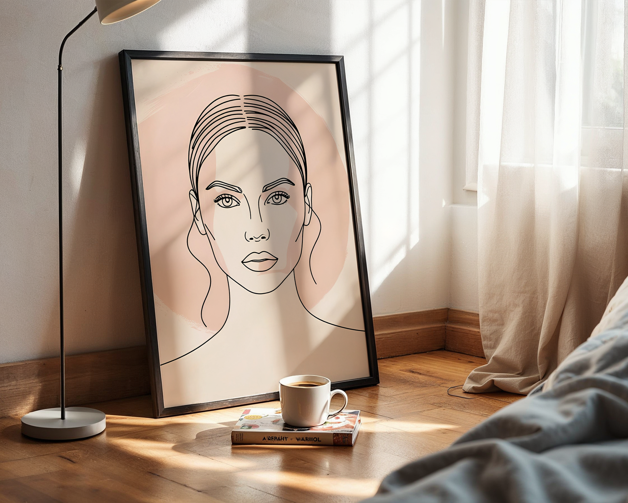 Modern Muse – Framed Elegant Female Face Illustration in Minimal Style
