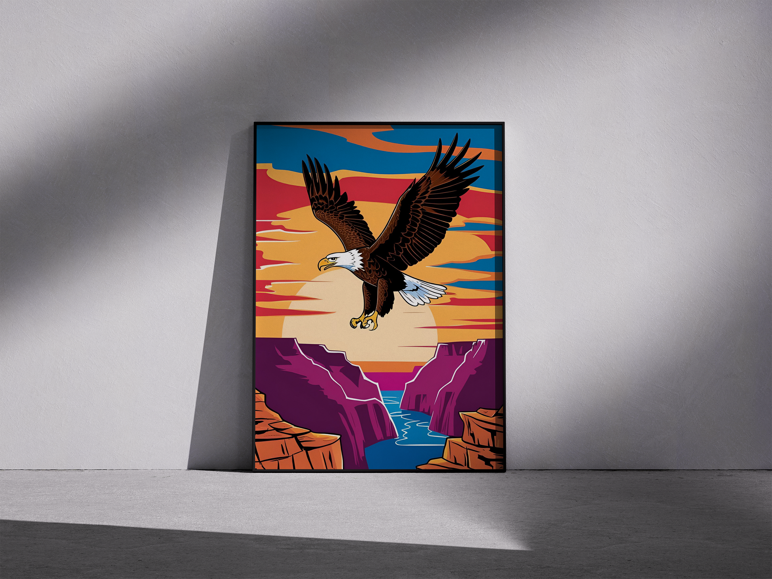 Wings Above the Canyon – Framed Graphic Poster in Bold Southwest Style