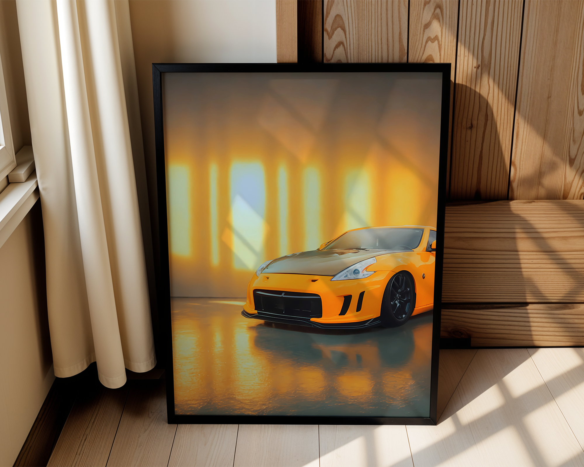 Yellow Nissan 370Z – Modern Framed Automotive Poster