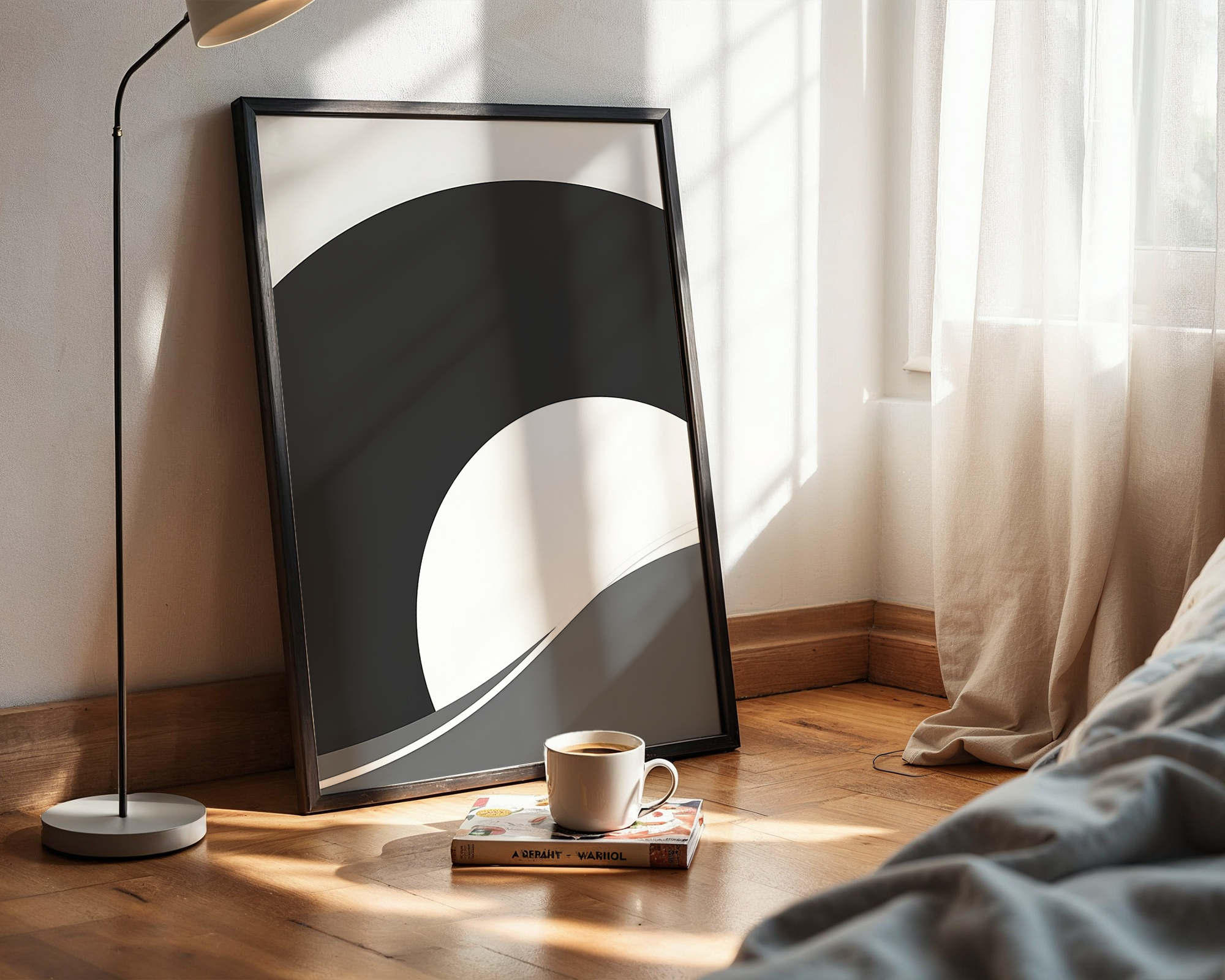 Modern Minimalist Abstract Wall Art – Framed Geometric Black & White Poster