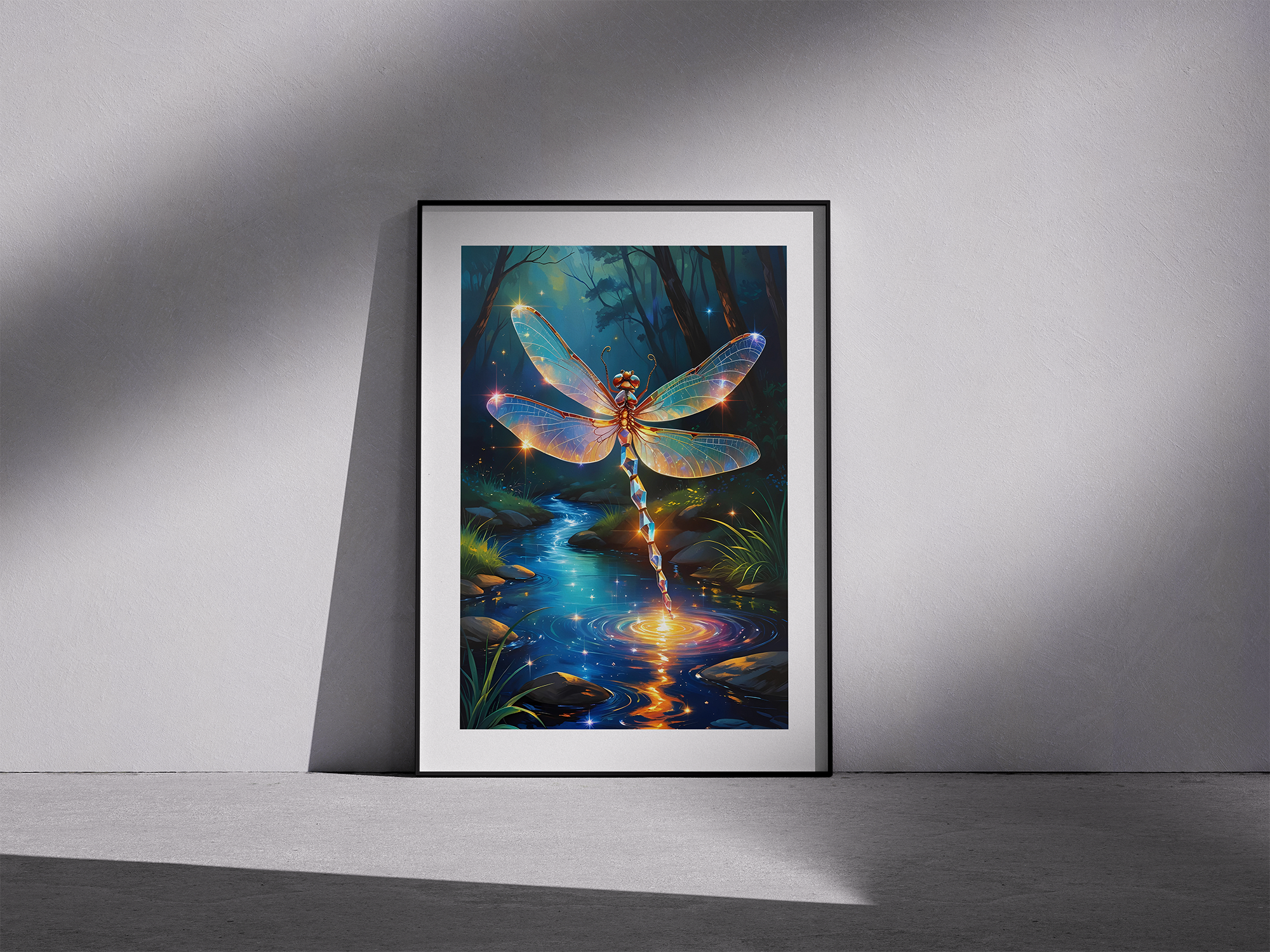 Wings of Light – Enchanted Crystal Dragonfly Framed Poster
