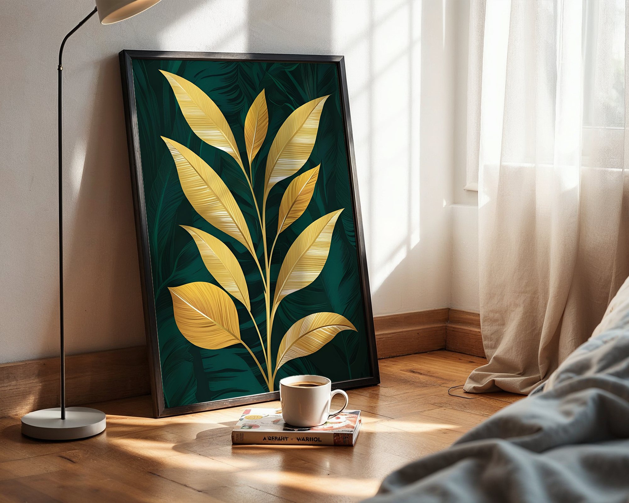 Emerald Bloom – Elegant Gold Leaf Botanical Framed Poster