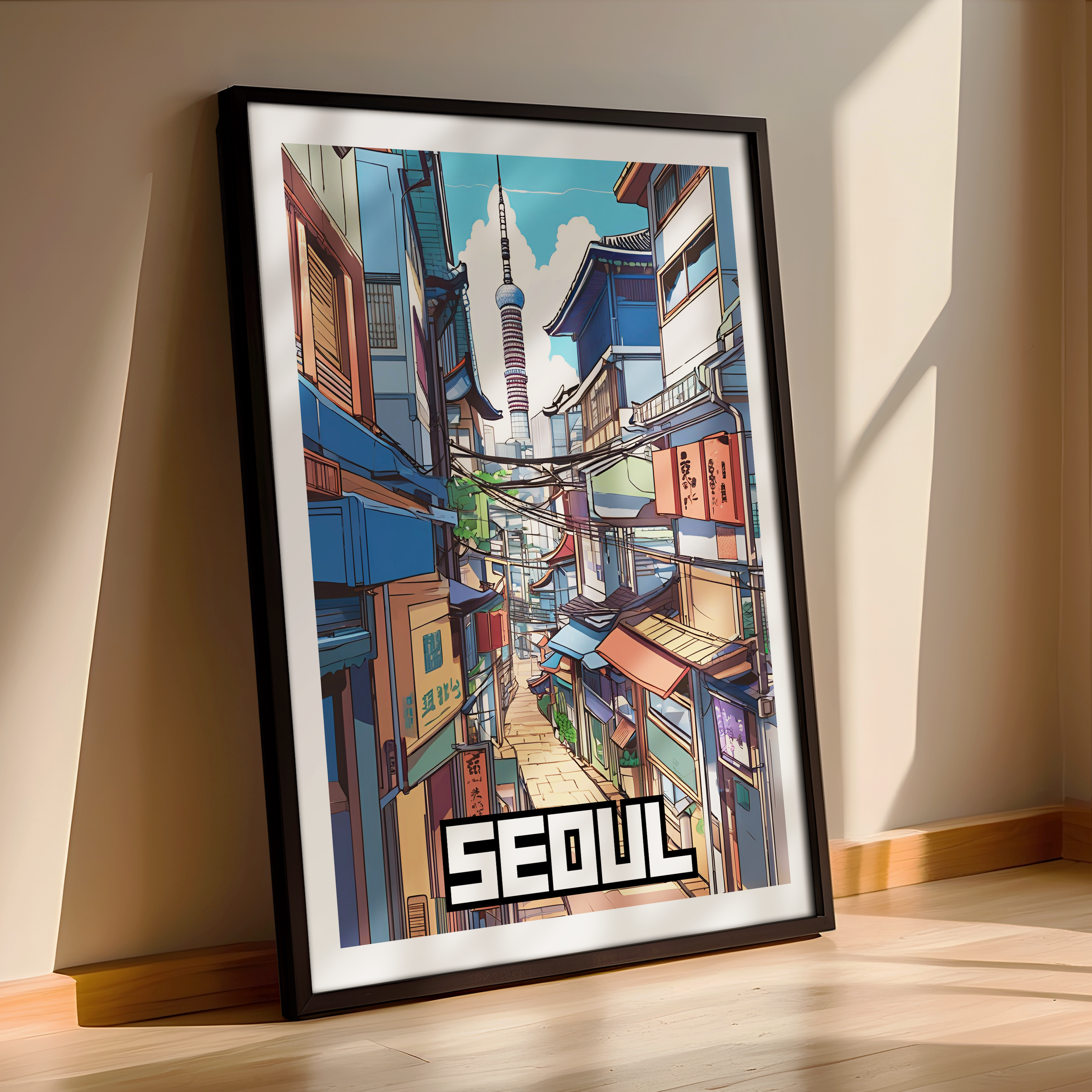 Illustrated Seoul Poster – A Modern Framed Print
