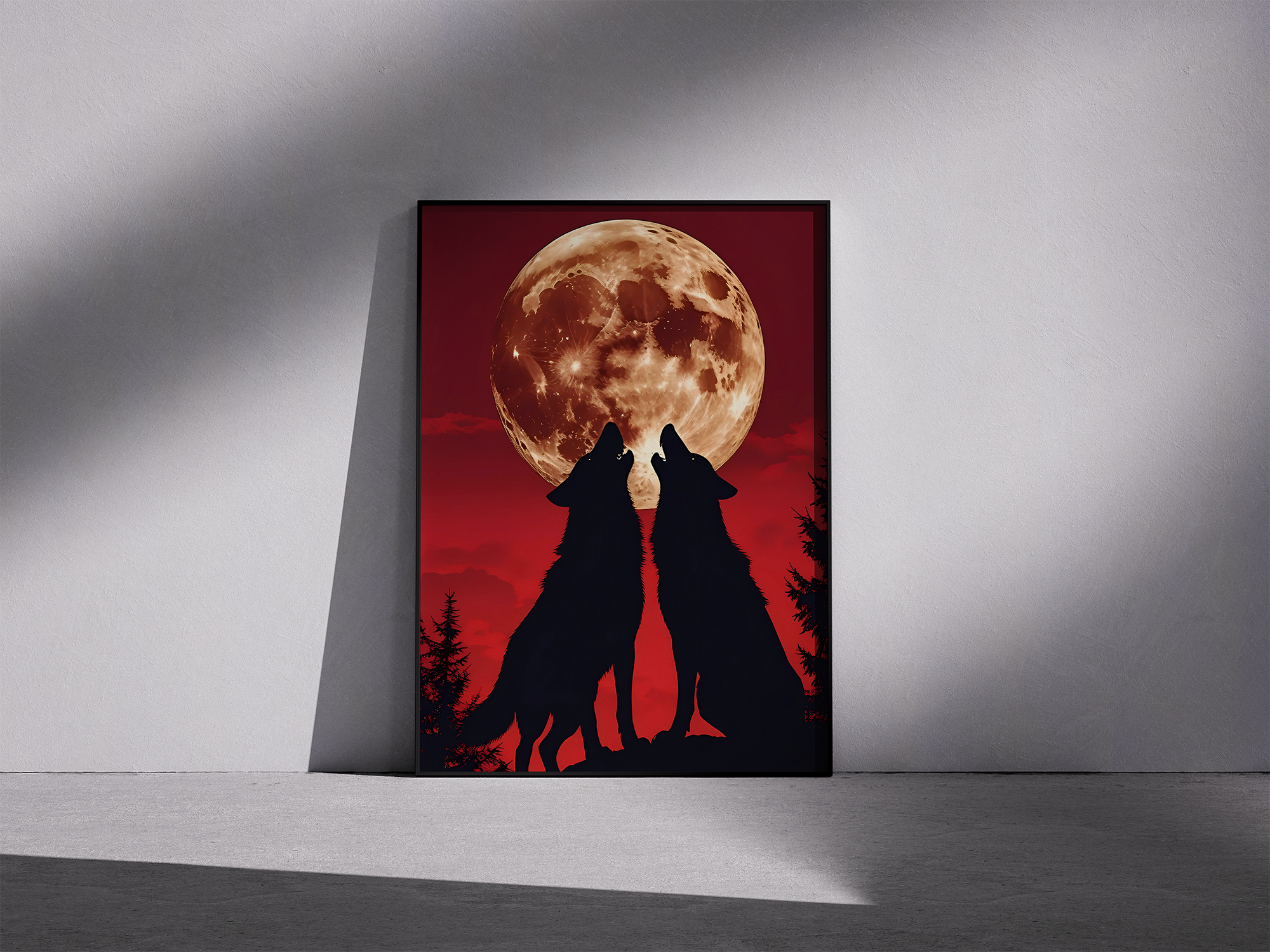 Bloodhowl – Intense Wolf Pack Framed Poster Under Crimson Moon