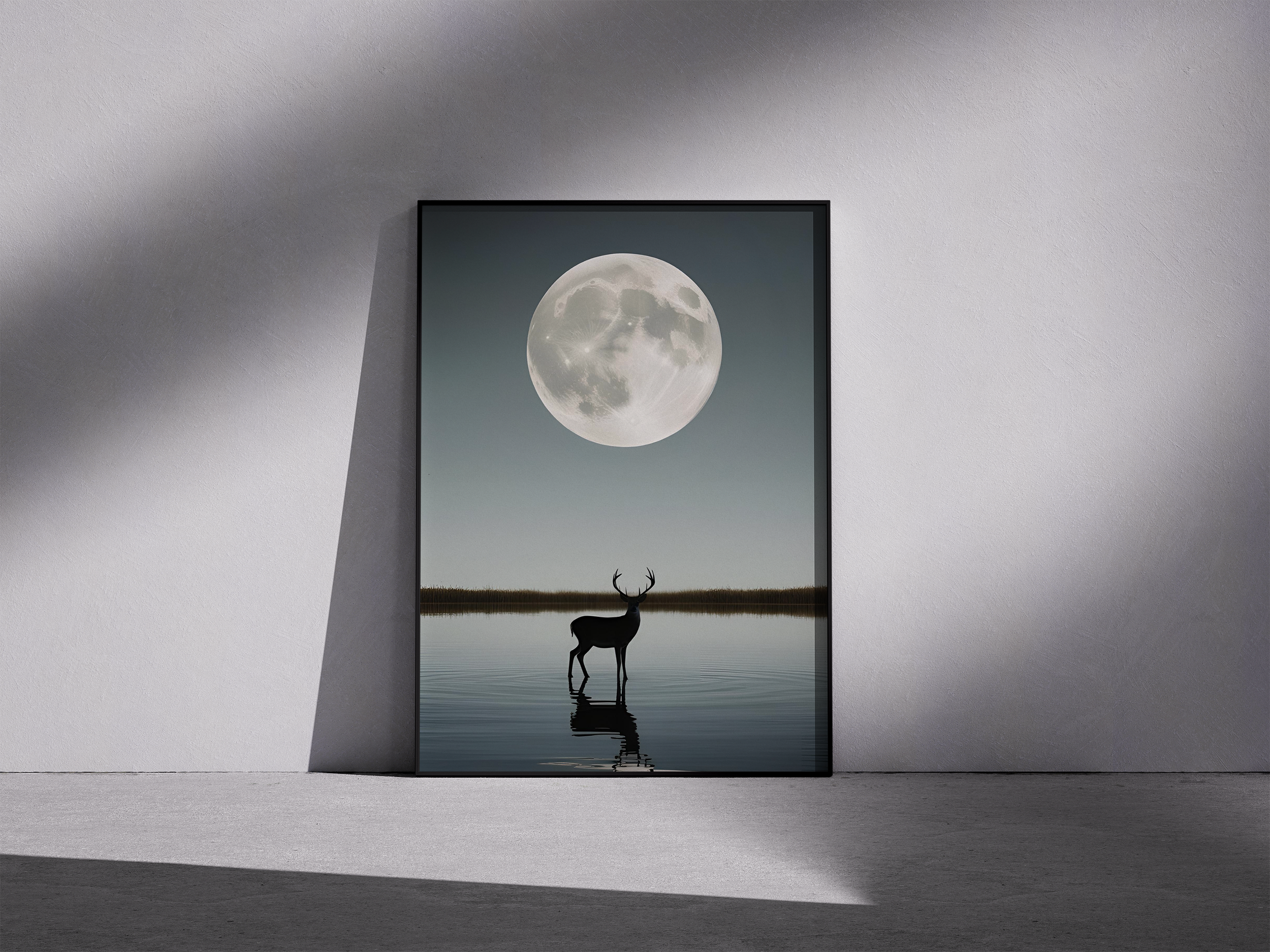 Lunar Gaze - Deer Poster – Minimalist Wildlife Print for Tranquil Interiors