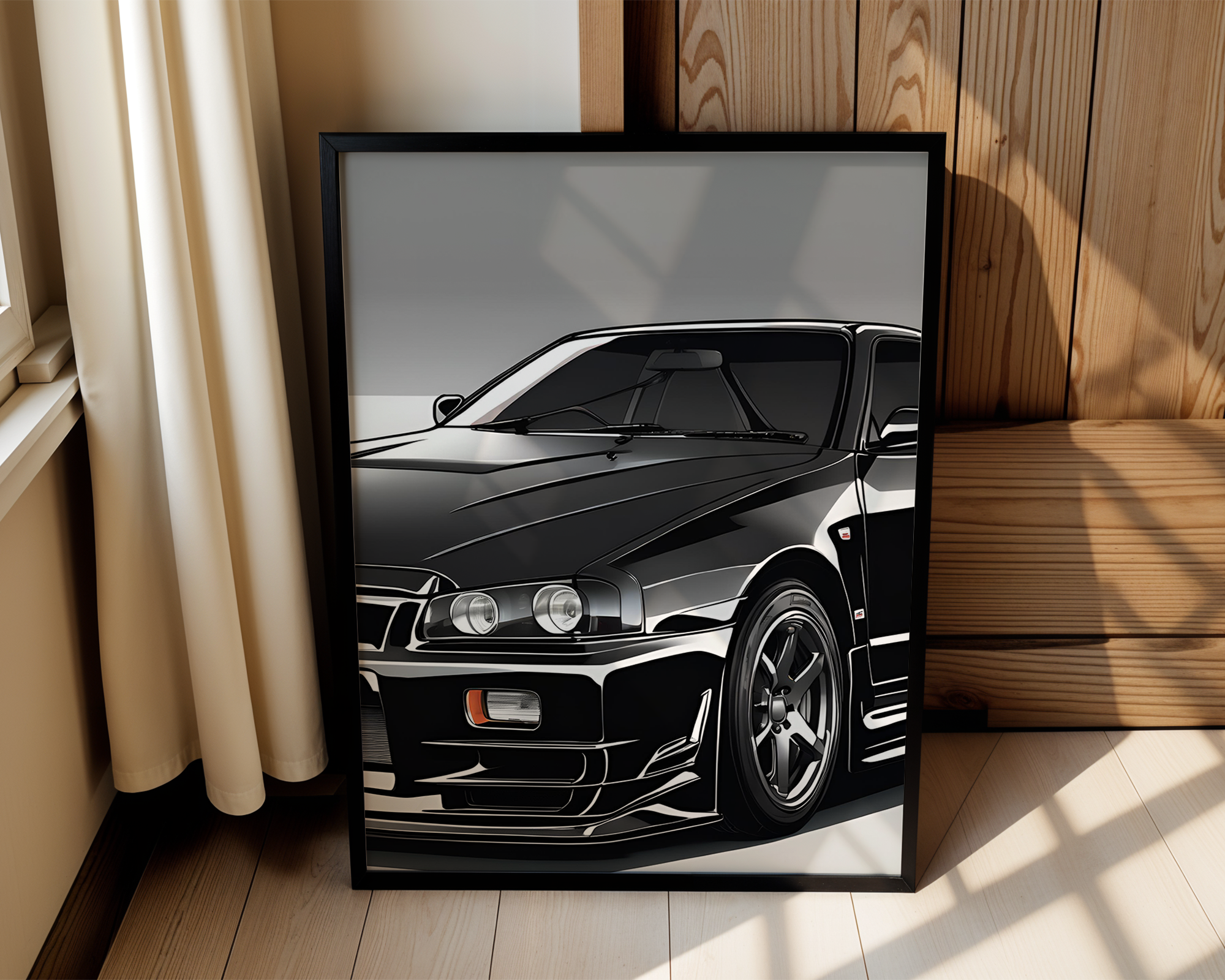 Black Skyline R34 GTR Front End - Framed Poster