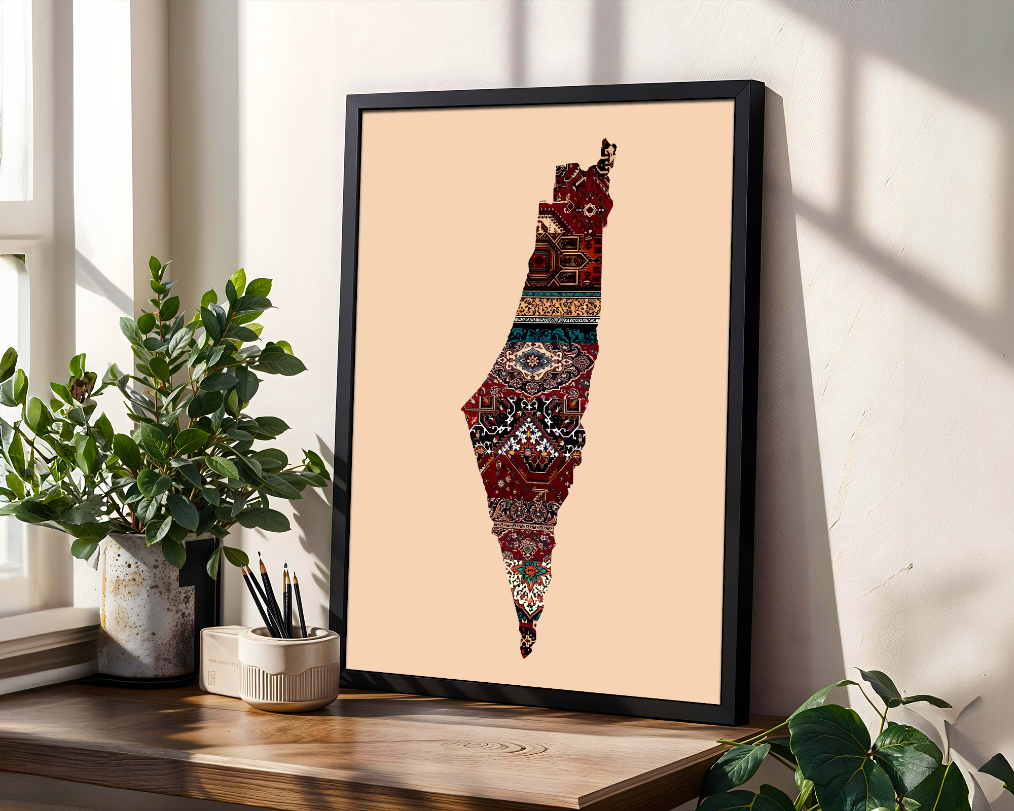 Palestinian Map with Colorful Rug Pattern