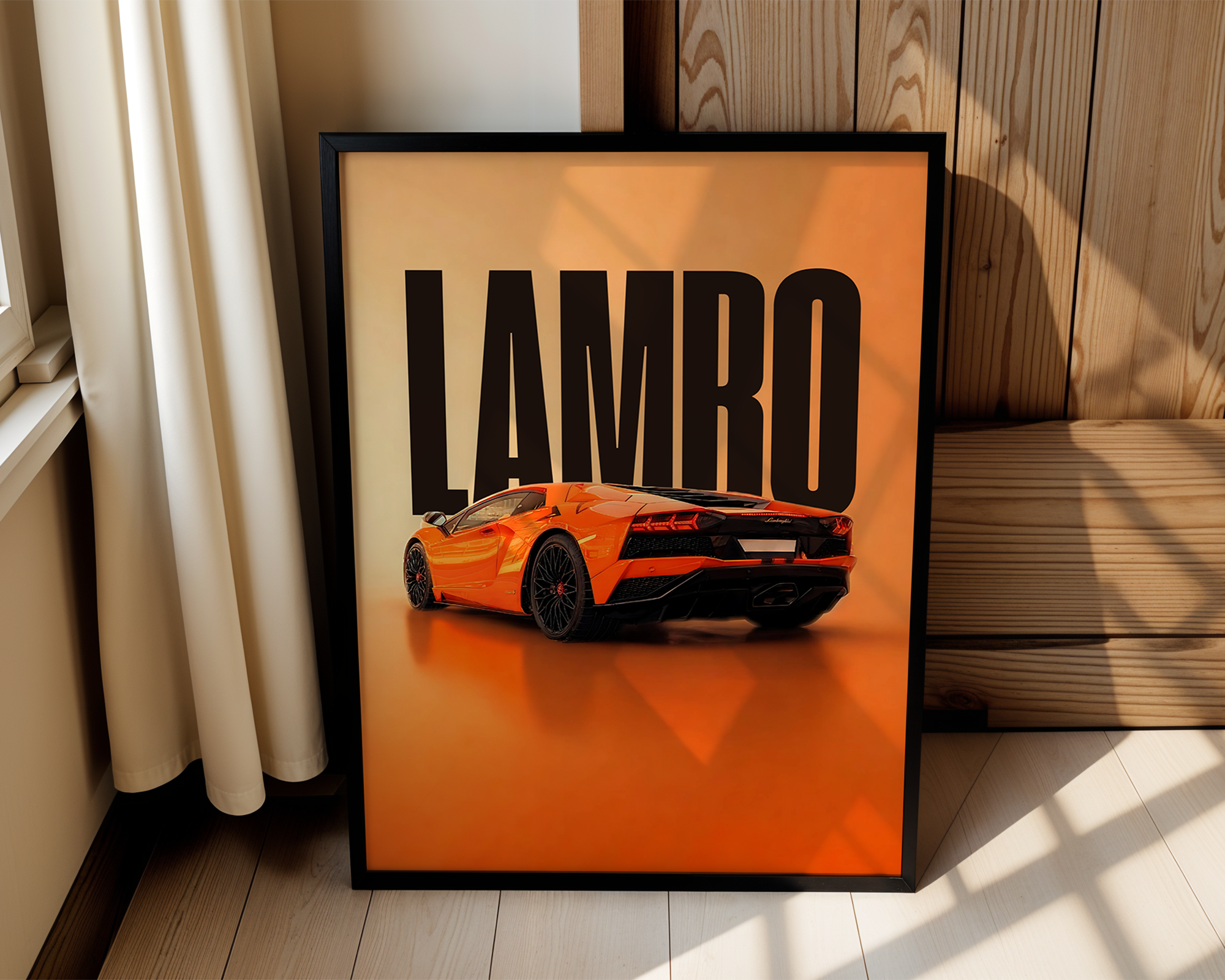 Modern Framed Automotive Poster – Lamborghini in Clean Studio Aesthetic