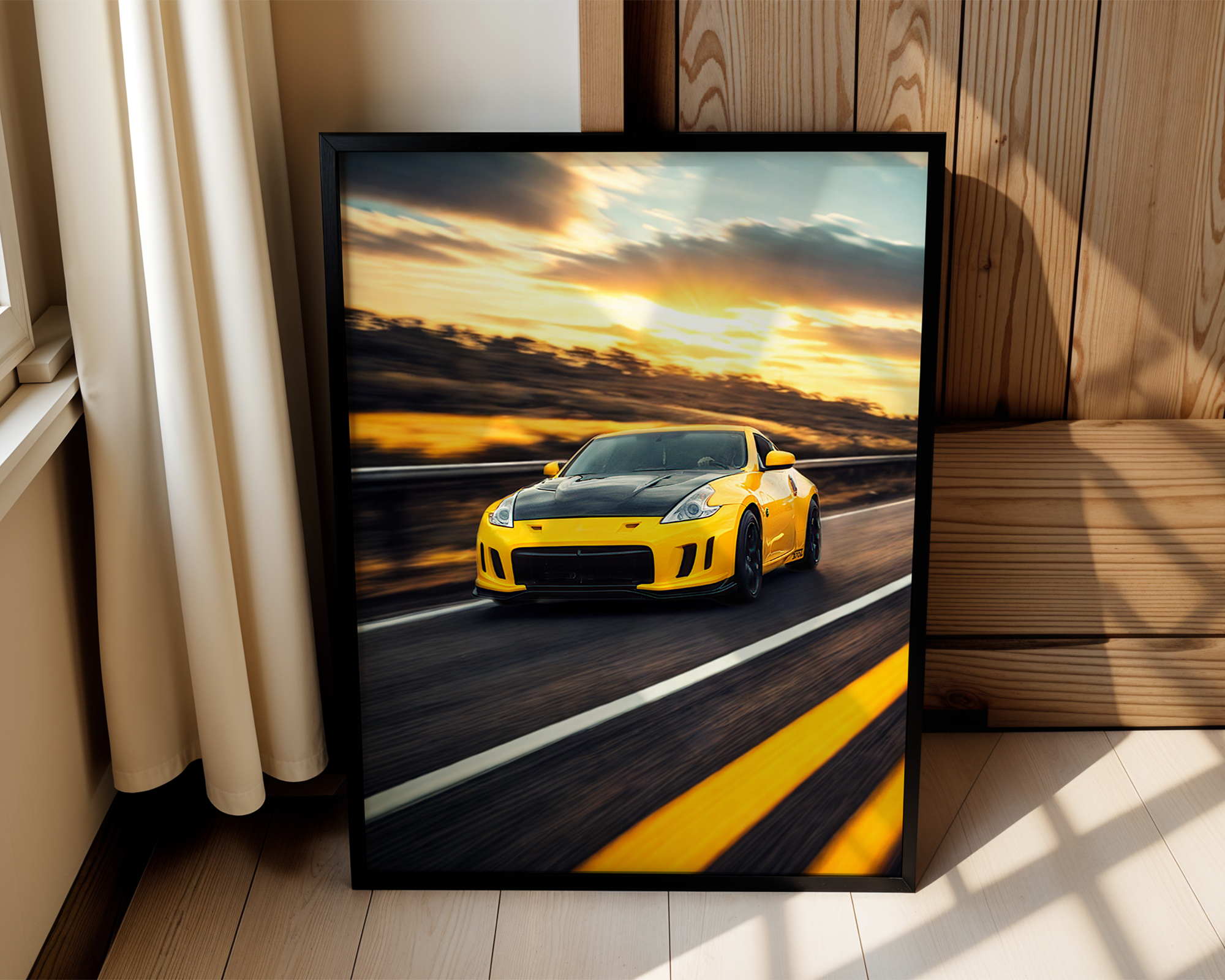 Framed Car Wall Art – Nissan 370Z Racing Into Sunset