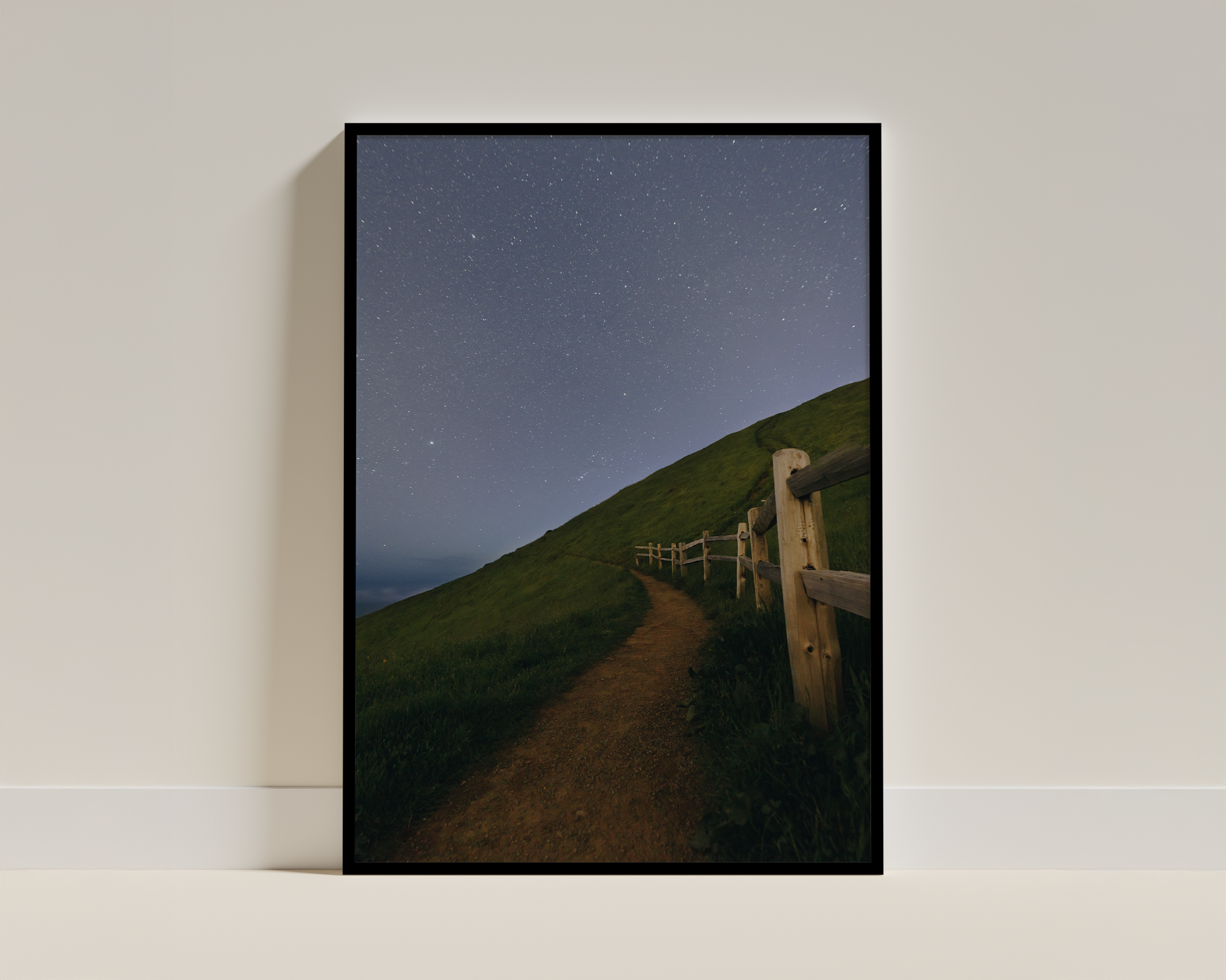 Hilltop Path by Wooden Fence – Mount Tamalpais Framed Print