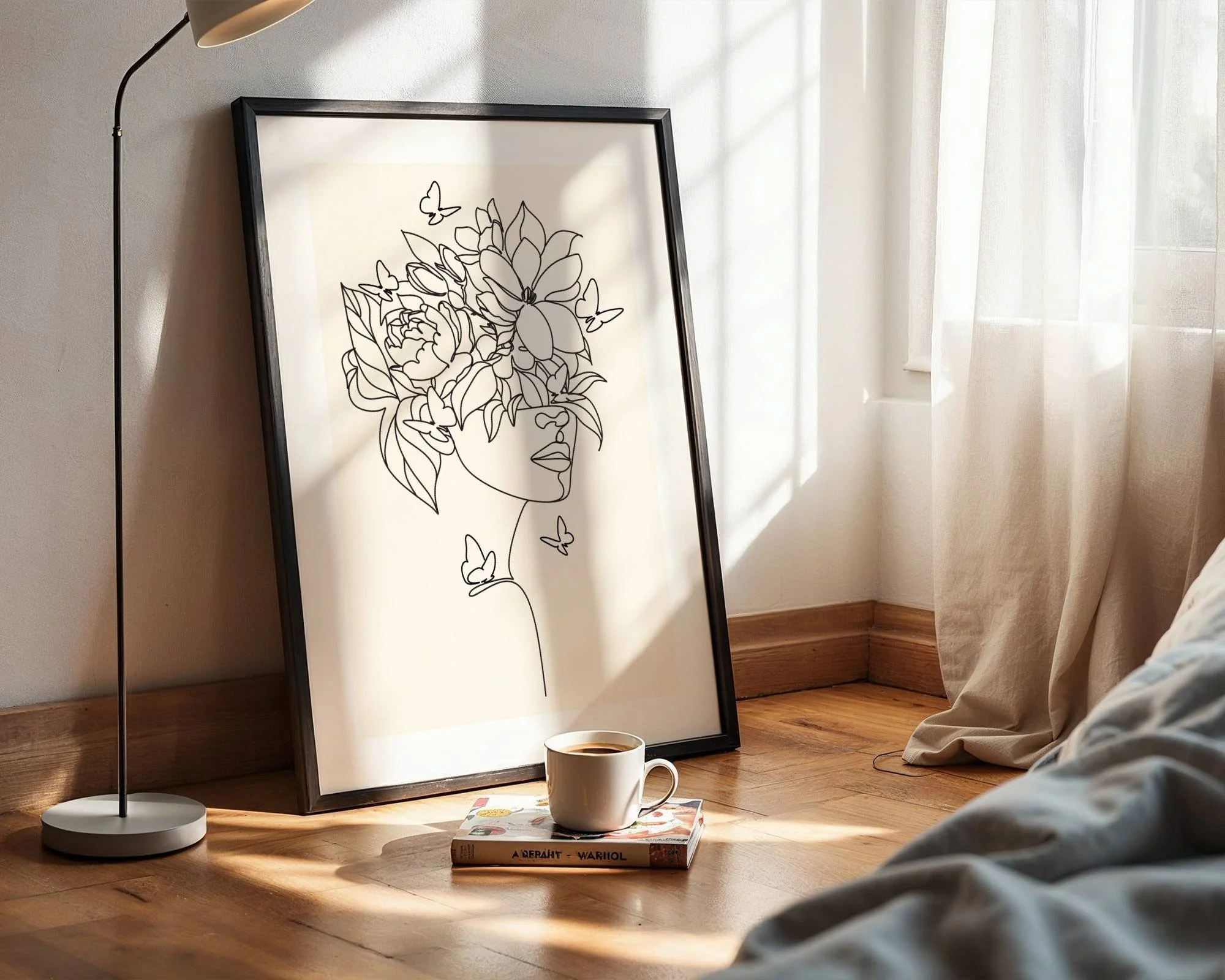 Blooming Mind - Minimalist Line Art Famed Portrait