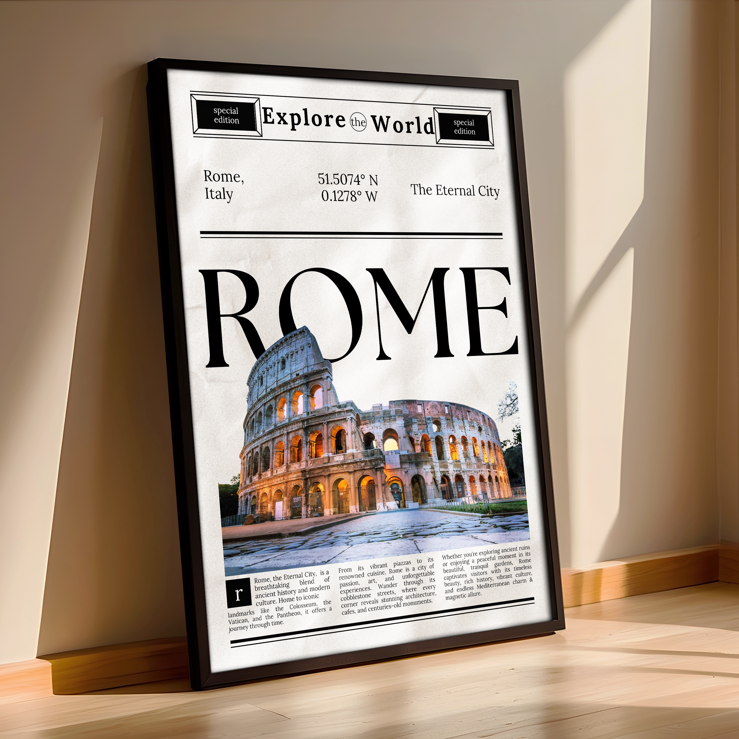 Framed Rome Poster - Timeless City Wall Art - Aesthetic Poster