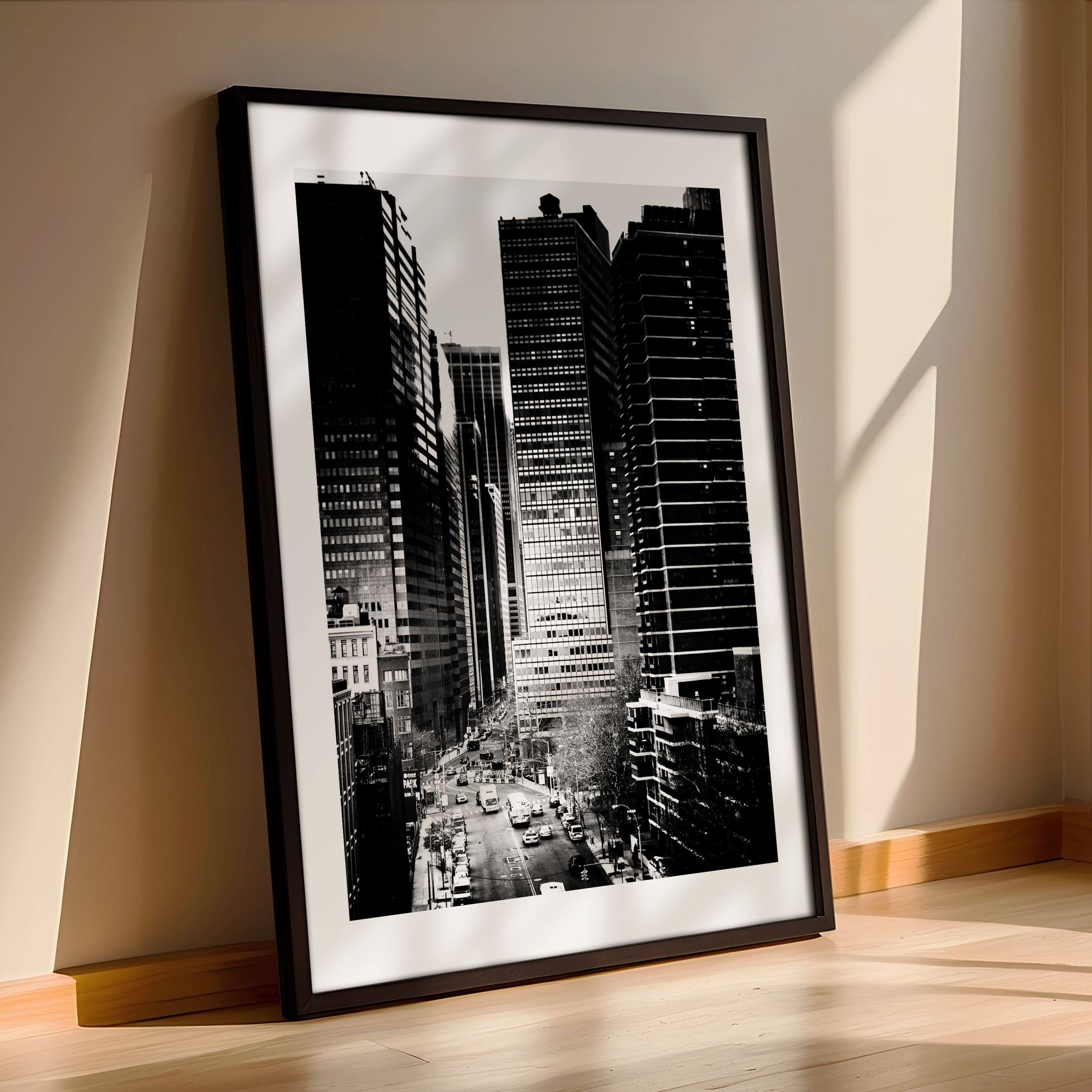 Black and White NYC Street View – Framed Urban Photography Print