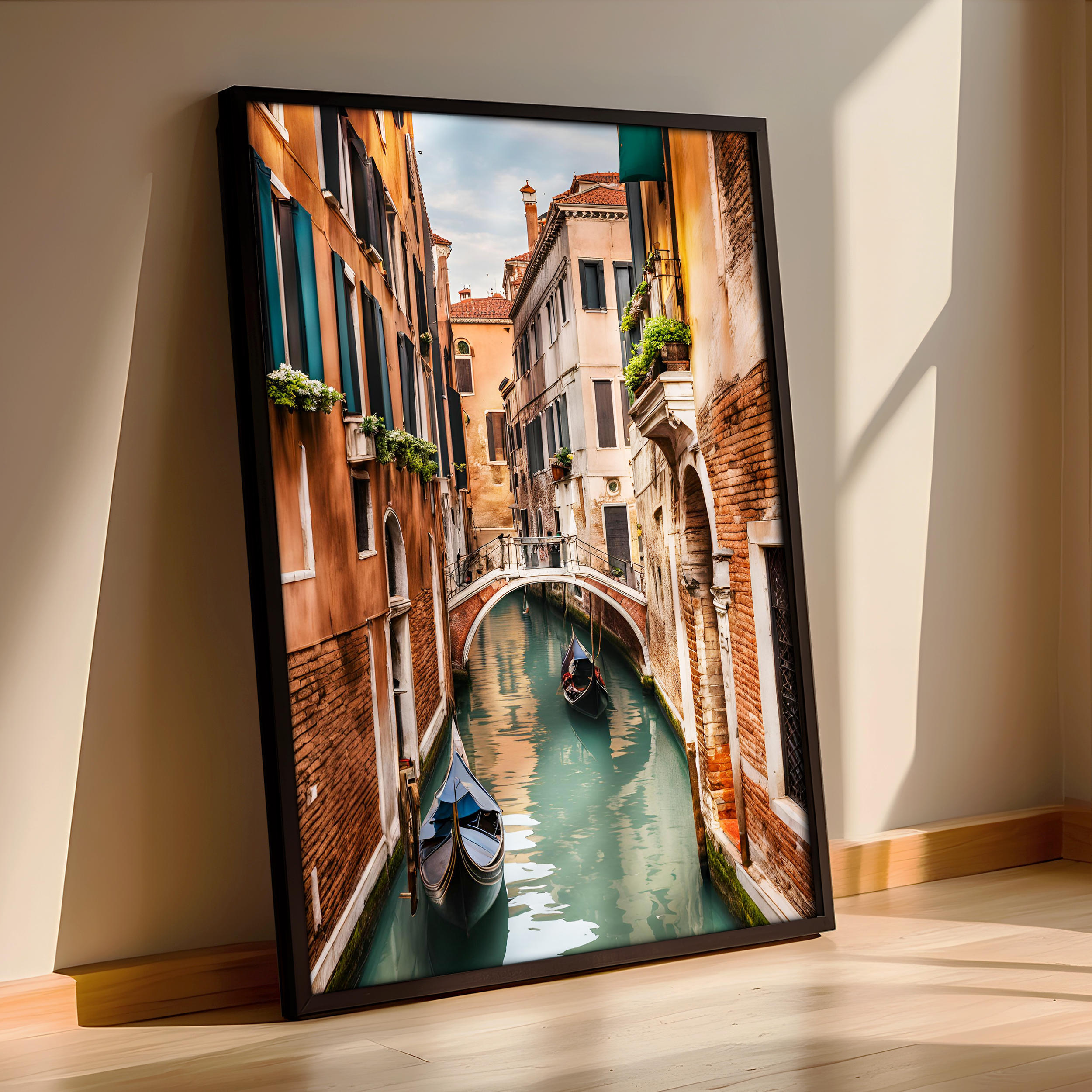 Venice Italy Canal Scene - Framed Poster - Old World Architecture & Romance Art