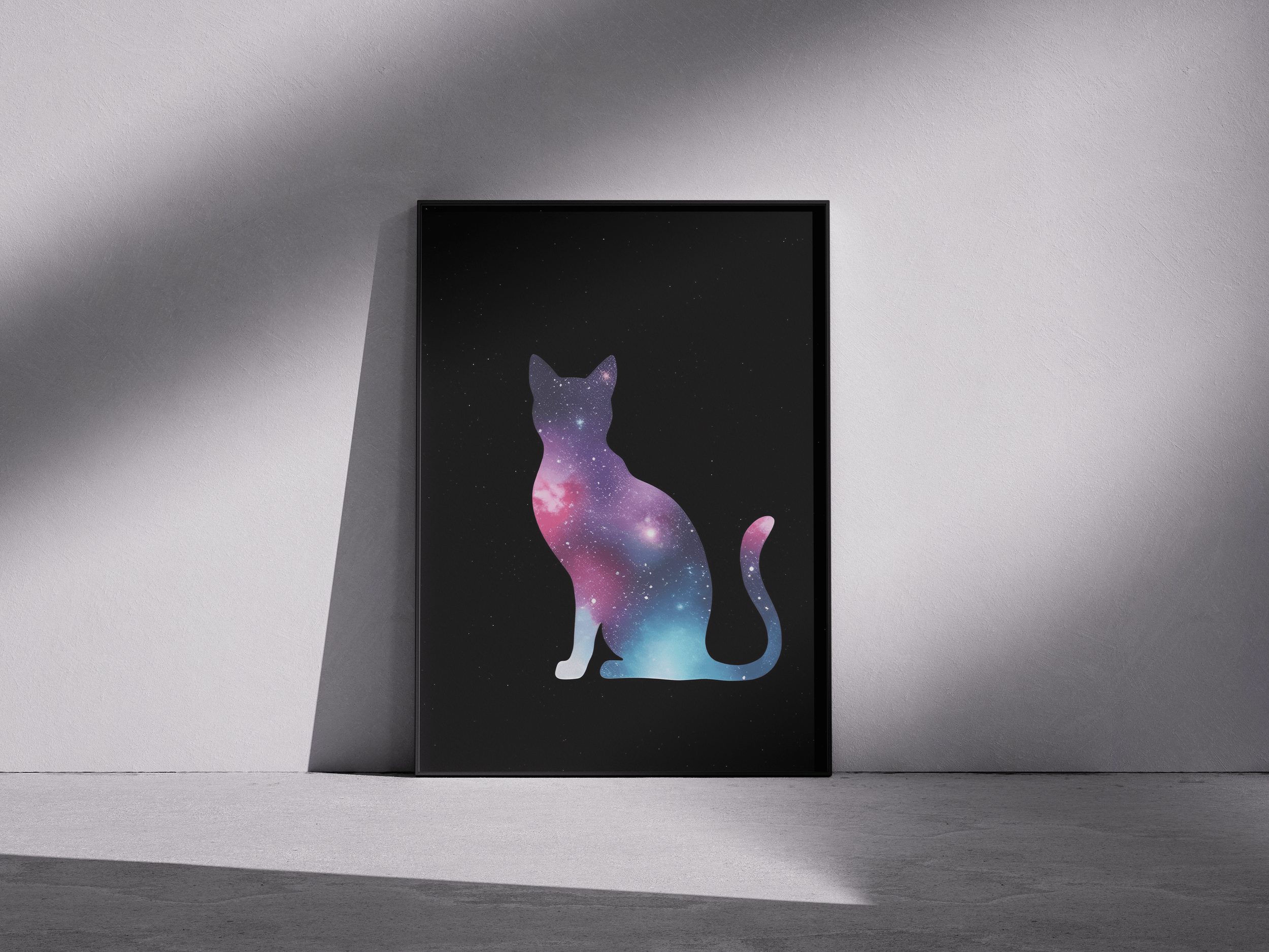 Cosmic Whiskers - Space Cat Print – Celestial Silhouette Wall Decor